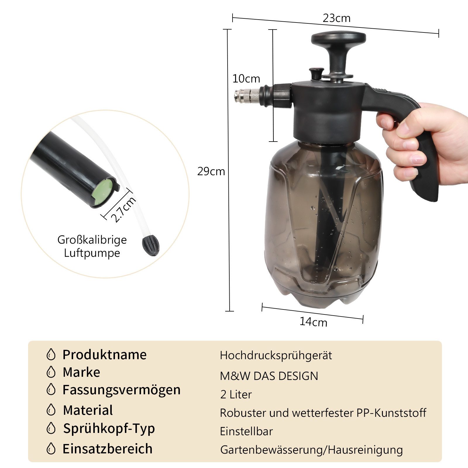 M&W DAS DESIGN Sprühflasche Sprühflasche Drucksprüher Pumpsprühflasche Für Pflanzen Garten