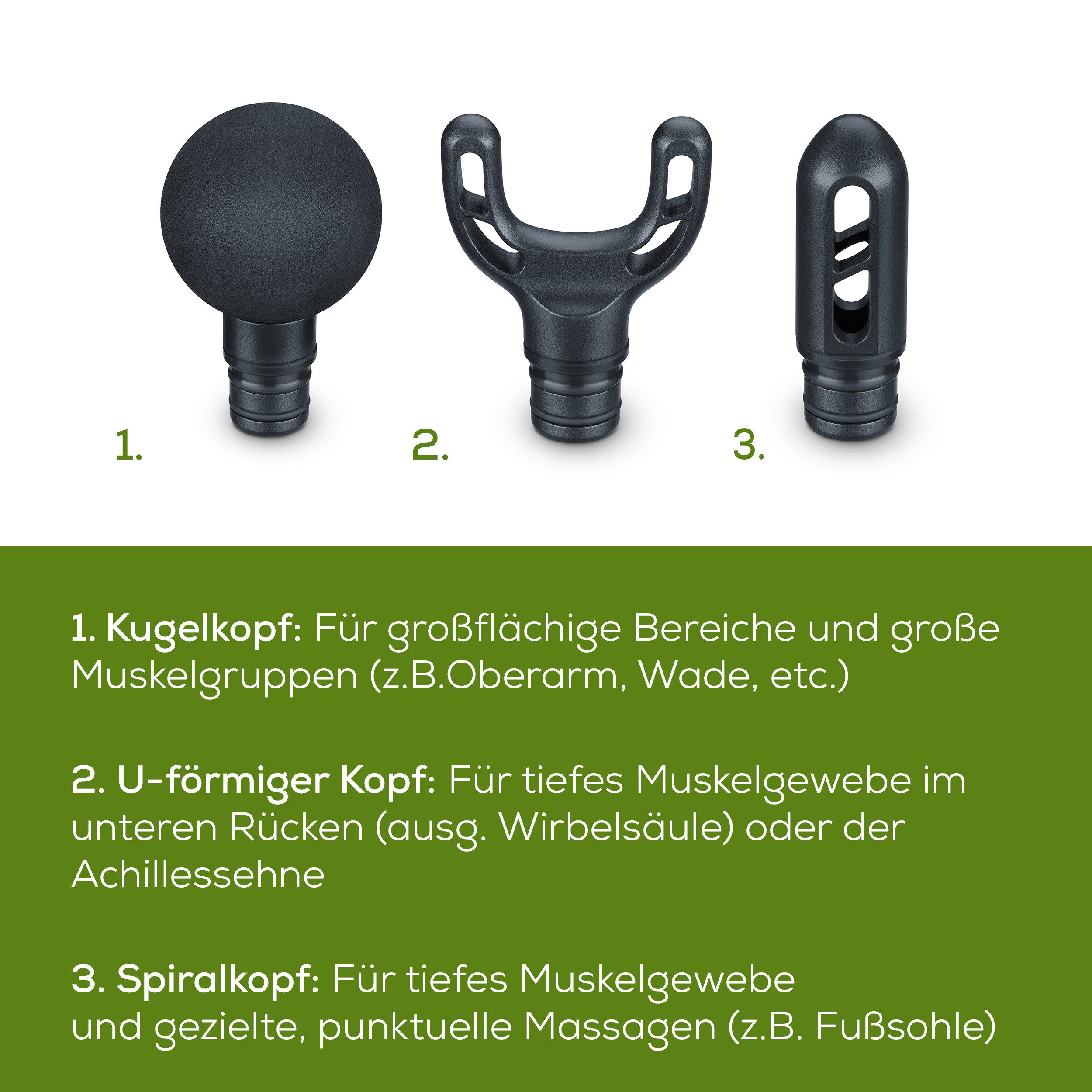BEURER Massagepistole MG 89 kraftvolles Muskelmassagegerät mit 3 Aufsätzen, Gezielte Muskelregeneration, 3 Massageaufsätze, 5 Intensitätsstufen – Bild 5 von 5