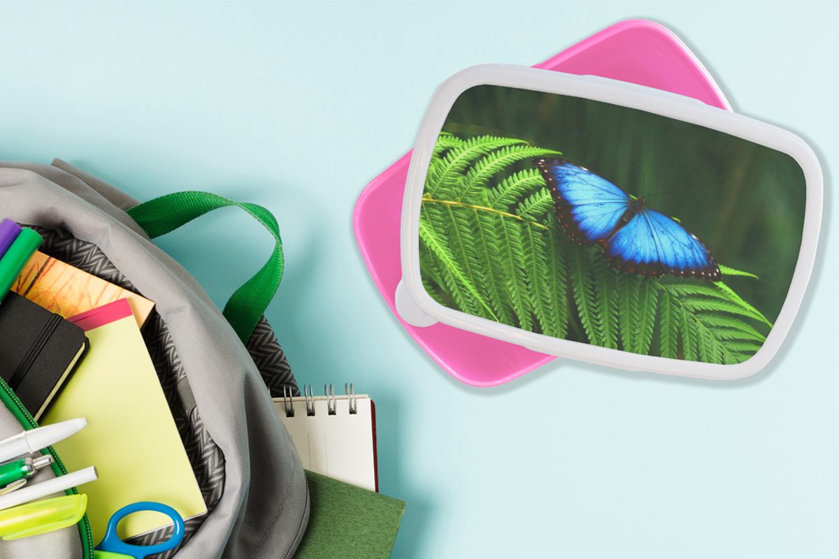 MuchoWow Lunchbox Morpho-Schmetterling, Kunststoff, (2-tlg), Kinder, rosa Mädchen, für Brotdose Snackbox, Brotbox Kunststoff Erwachsene