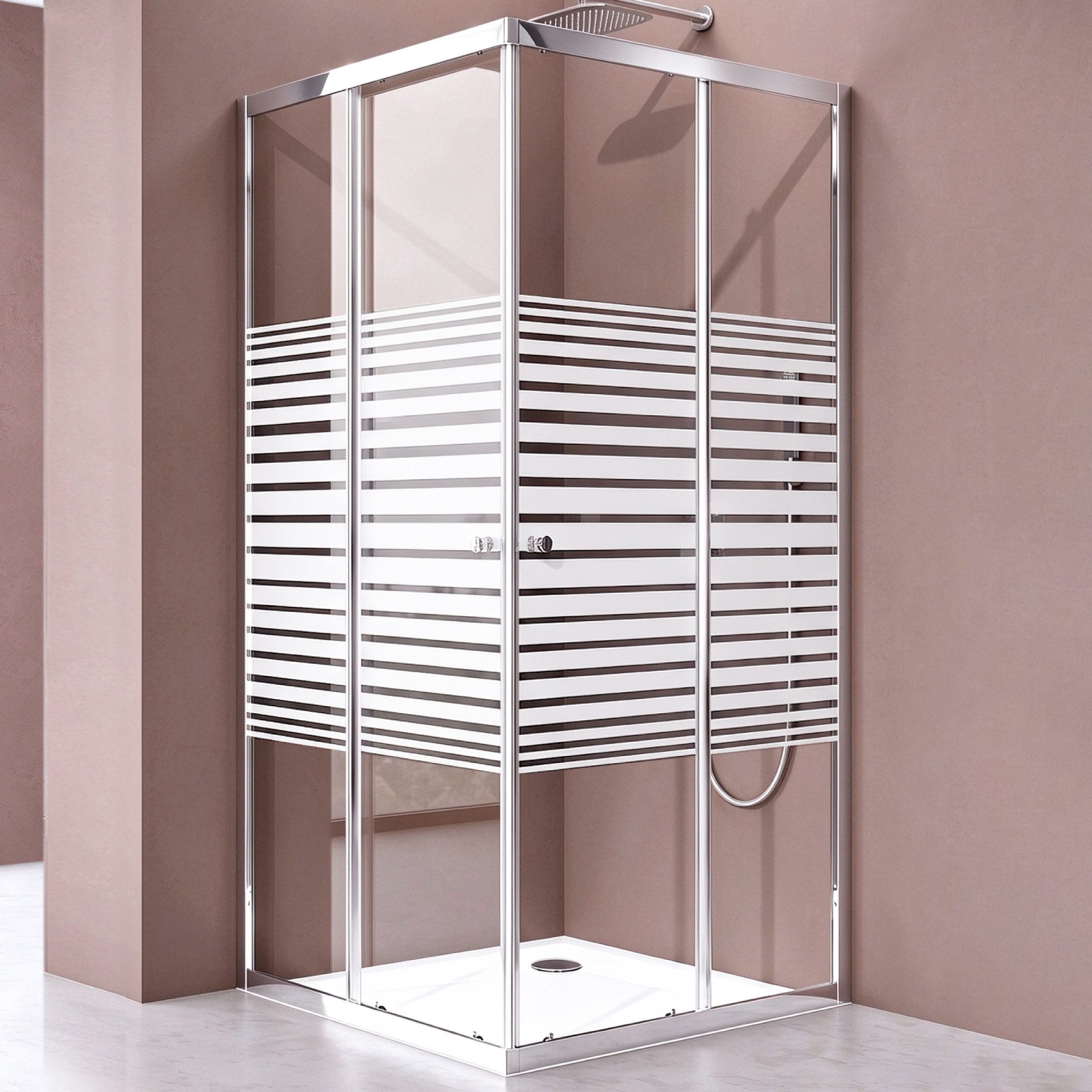 doporro Eckdusche Duschkabine schiebetür 90x90 Milchglas Streifen 6mm ESG mit Nano R16MS, BxT: 70x75 cm, Einscheibensicherheitsglas, ebenerdiger Einbau möglich, 20mm Verstellbereich, Höhe:190cm