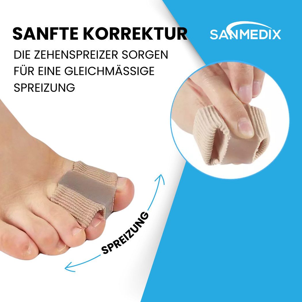 Sanmedix Zehenspreizer Silikon für Hallux Valgus Korrektur, Ballenzehen Zehenkorrektor, Set 4-tlg., Unisex