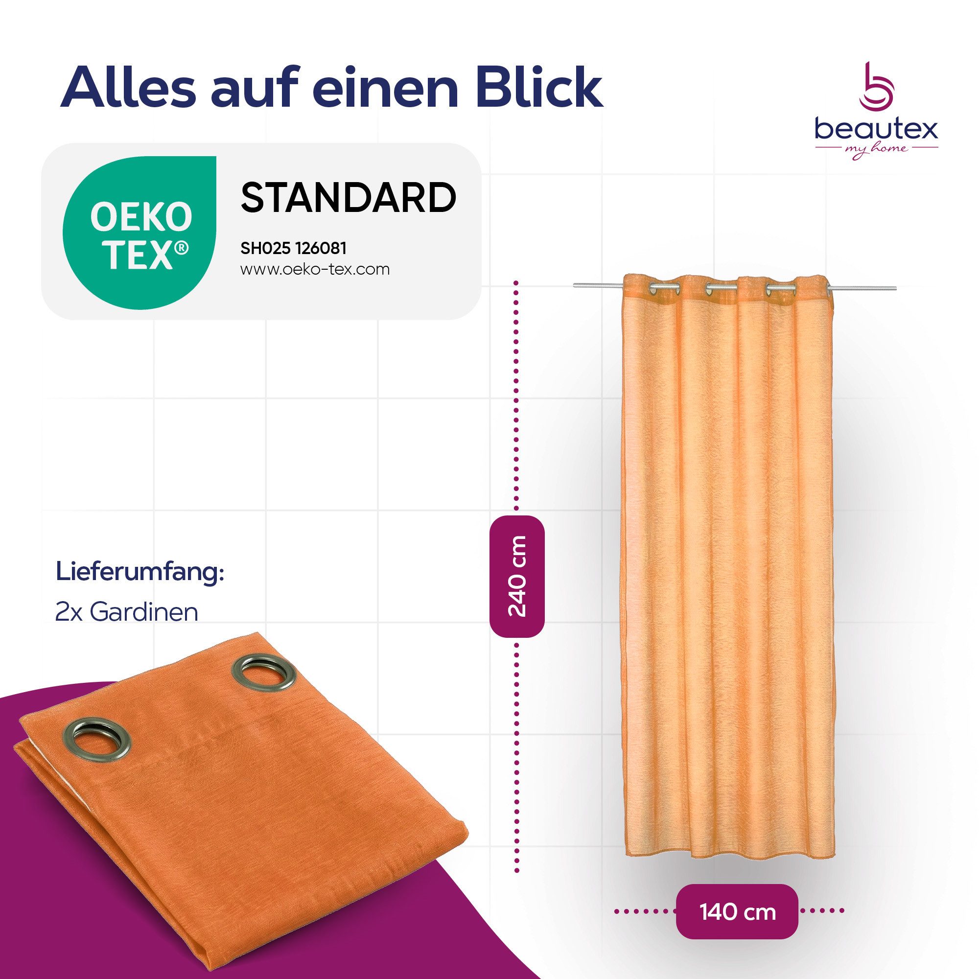 Beautex Gardine transparent Dolly, wählbar mit Kräusel- und Ösen- Aufhängung (2 St), Ösen, transparent