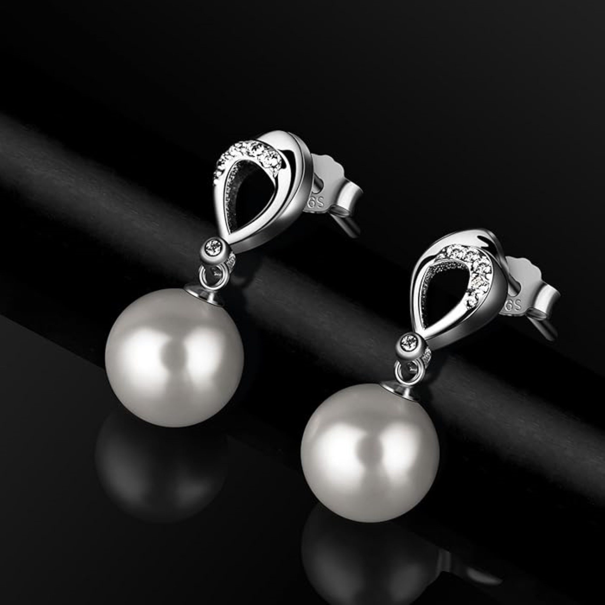 B. Catcher Paar Ohrstecker Zirkonia-Eleganz: Perlenohrstecker mit Zirkonia 925er Silber (1 Paar Perlen Ohrringe inkl. Geschenkbox, 2-tlg., 1x Paar Perlen Ohrrin – Bild 3 von 5