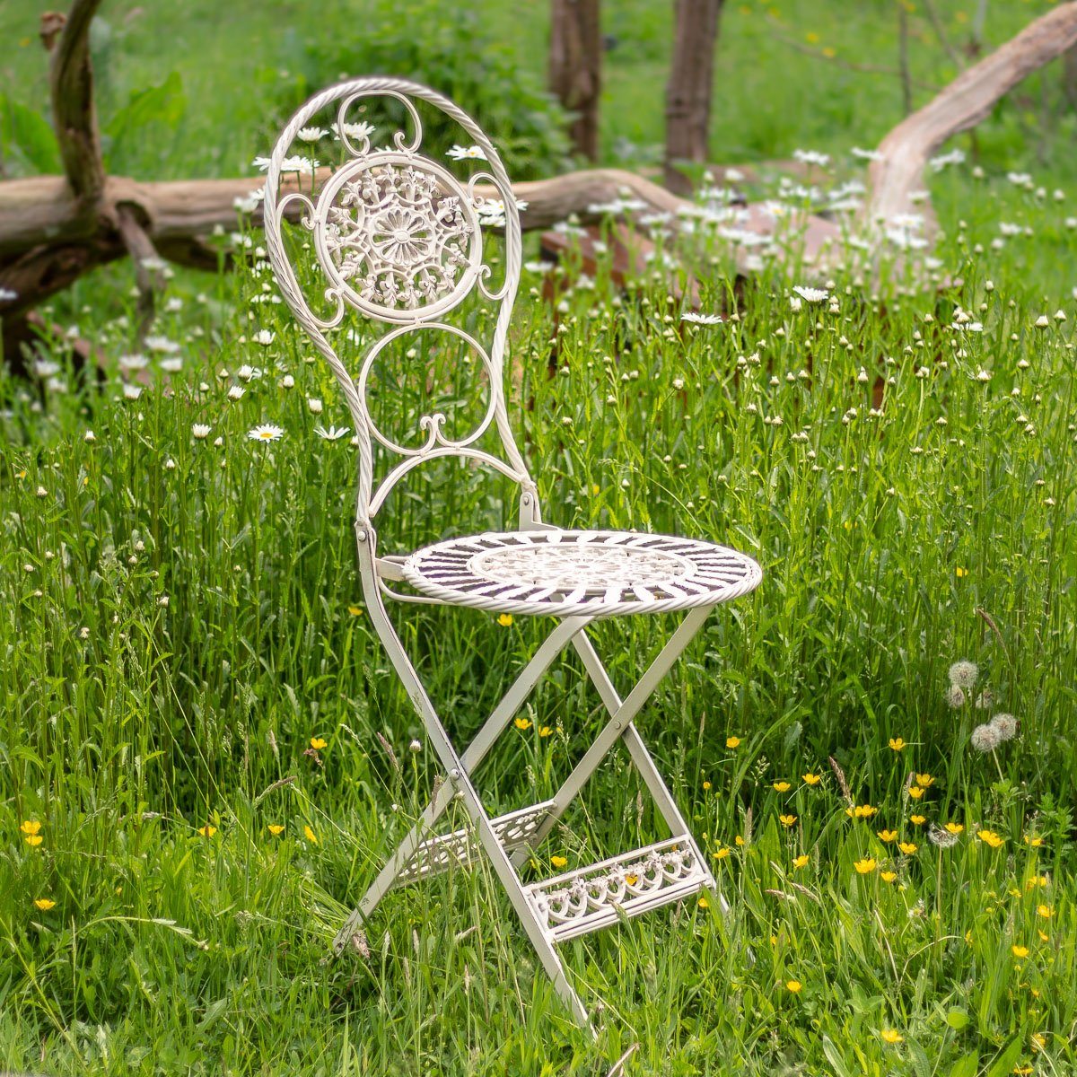 Antikas Gartenfigur Klappstuhl viktorianischer Stil, Gartenstuhl Metall, Terrassenstuhl