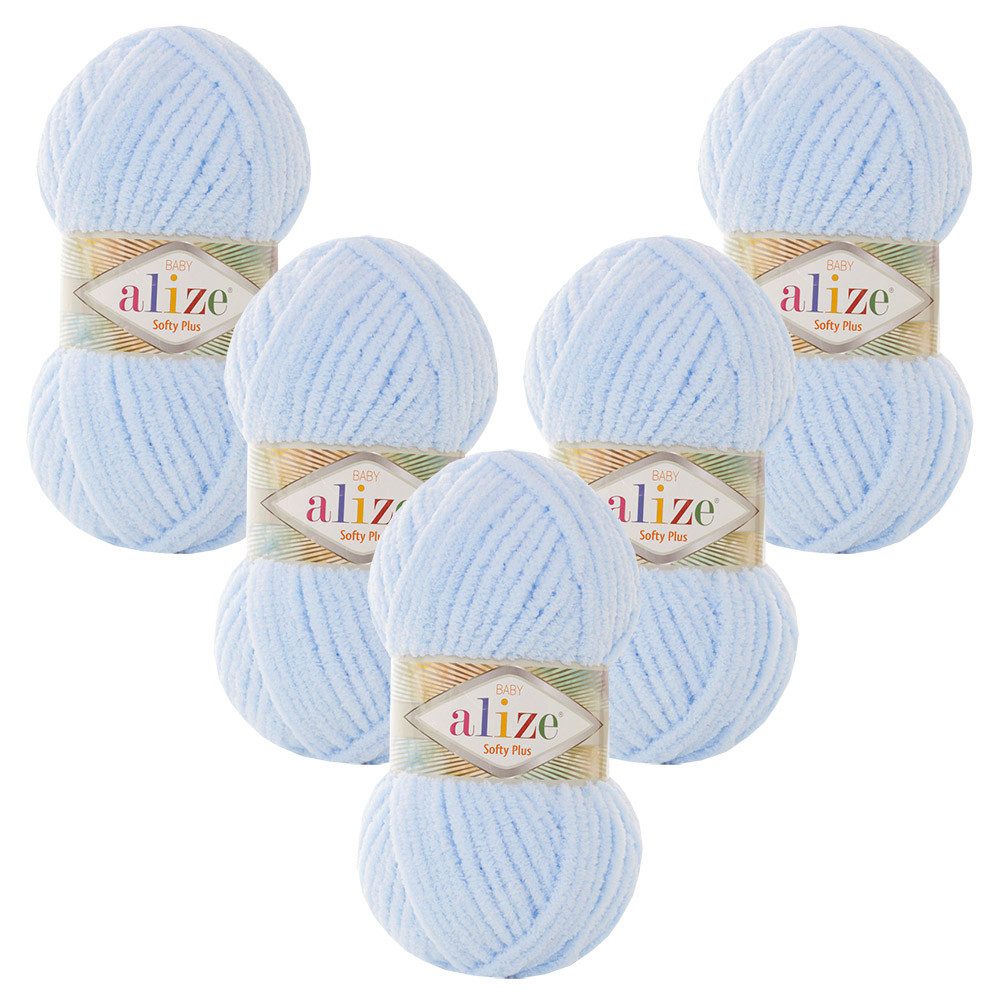 Alize 5 x ALIZE Softy Plus Häkelwolle, 120 m, Chenillegarn,Babywolle,Super Bulky,flauschig