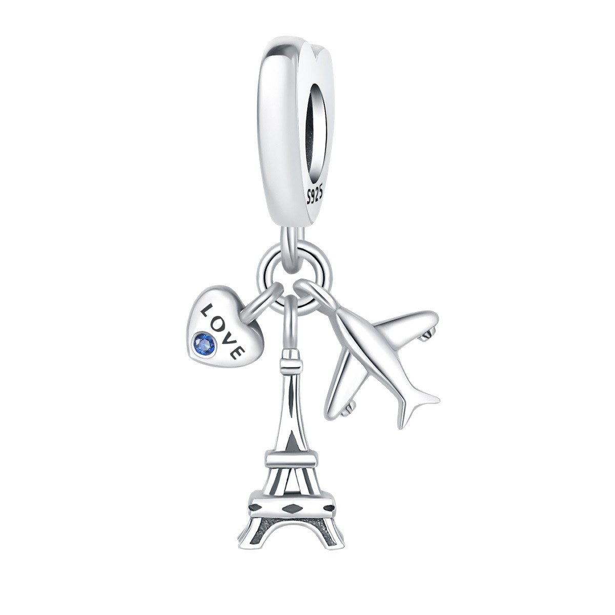 PANDACHARMS Bead To Paris with Love Kleiner Charm Anhänger, 925er Silber, Zirkonia