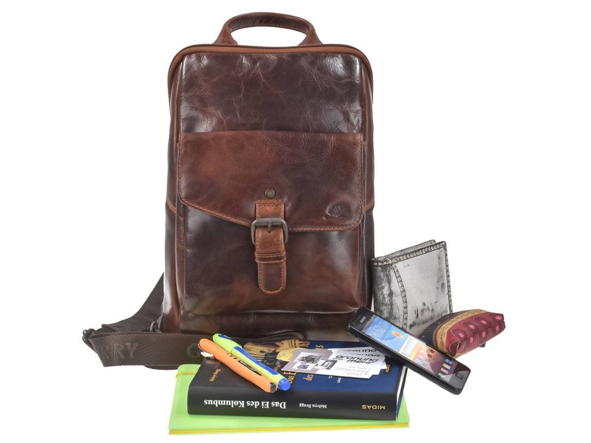 Greenburry Umhängetasche "Rugged" Crossbody Bag Herren Leder 21x32cm teak braun, Crossbag, Schultertasche, Rucksack