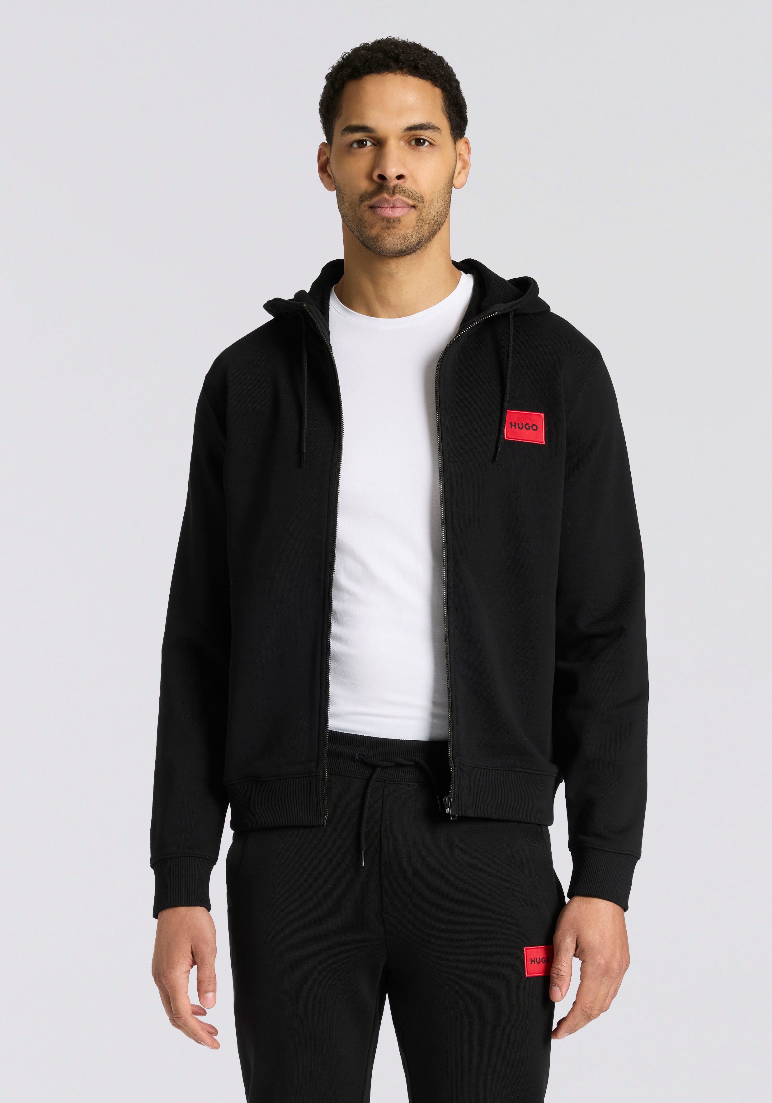 HUGO Kapuzensweatjacke Daple Kapuze mit Kordelzug, Regular Fit, HUGO Weblabel