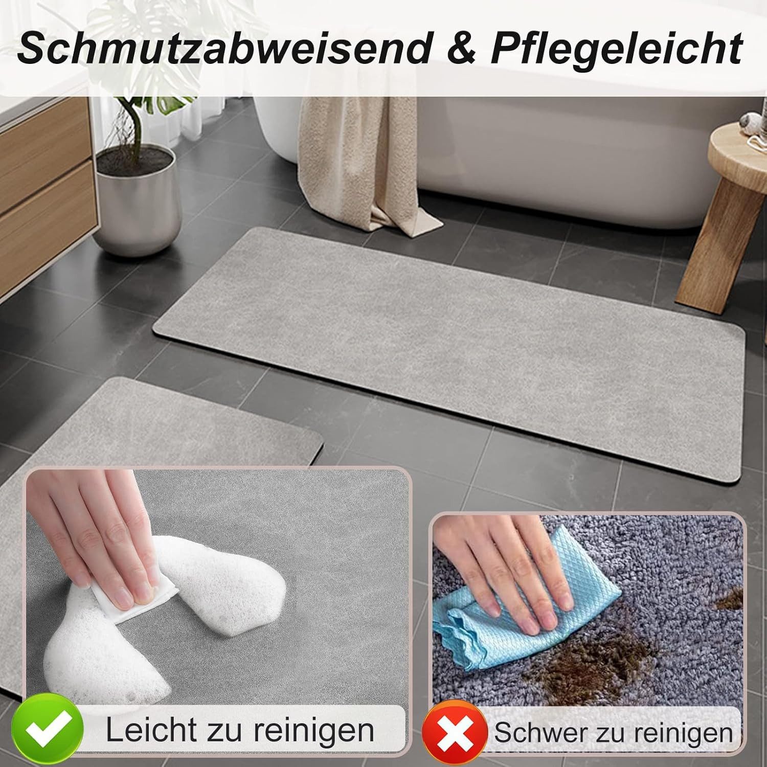 FELIXLEO Badematte Rutschfeste Badematte 40x60 cm super saugfähig schnell trocknend grau – Bild 4 von 5
