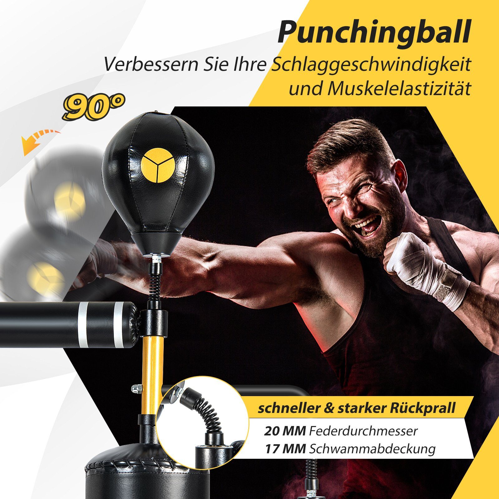 COSTWAY Standboxsack, mit 360° Reflexstange & 2 Speedbällen