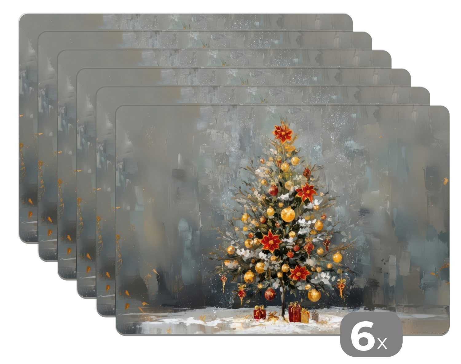 MuchoWow Platzset Weihnachtsbaum - Geschenke - Rot - Gold, (6-St), Platzsets, Tischset, Abwaschbar, Tischsets, Platzdeckchen