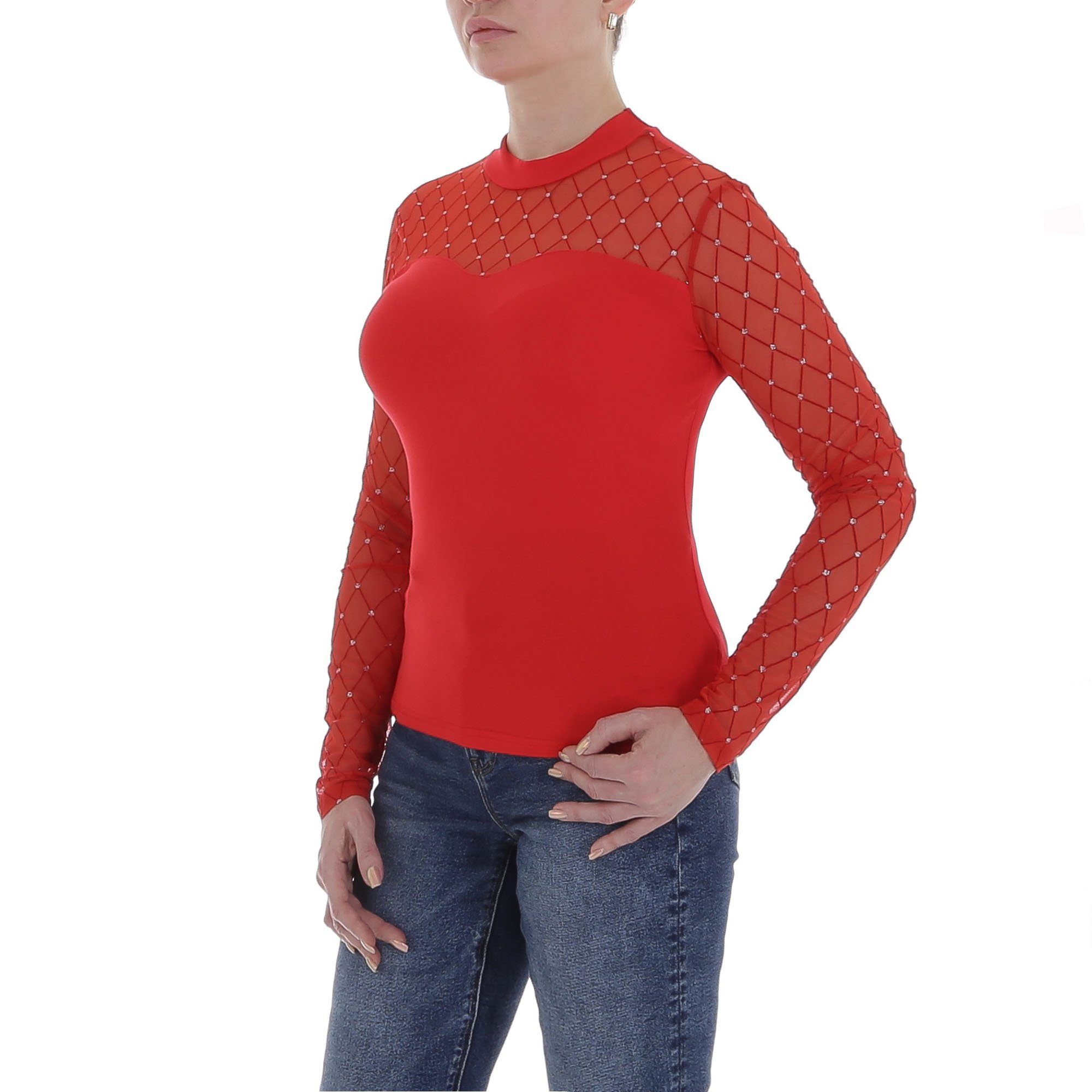 Ital-Design Langarmbluse Damen Elegant (85915907) Glitzer Transparent Top & günstig online kaufen