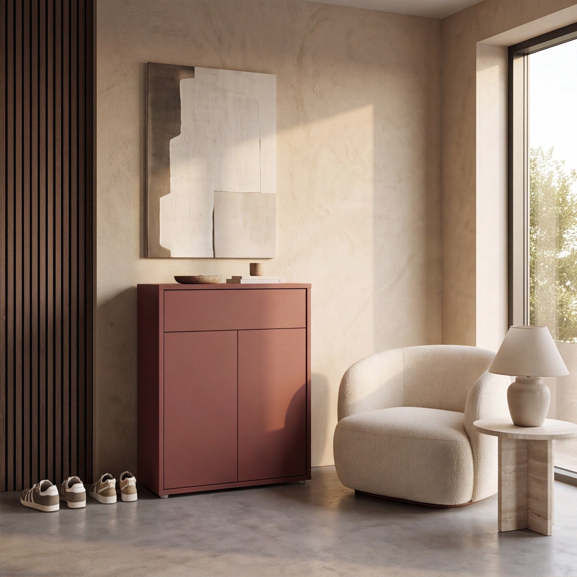 Newroom Schuhschrank Terrakotta 75 cm grifflos mit Schublade und 2 Türen für Flur und Diele – Bild 2 von 5