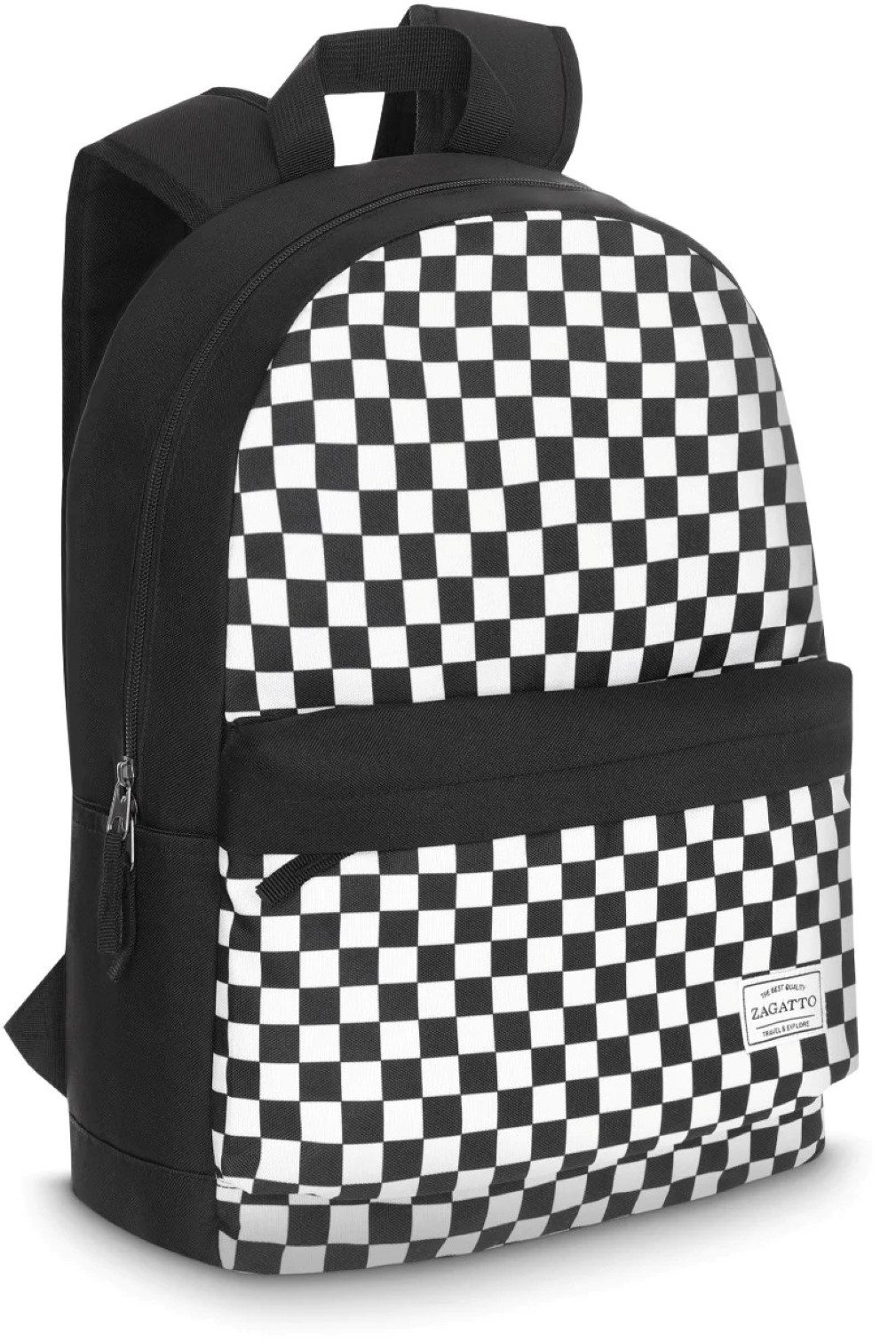 ZAGATTO Schulrucksack Zagatto ZG765 Schwarz-Weiß mit Schachbrettmuster und Laptopfach, mit Laptopfach und 2 Seitentaschen für gute Organisation