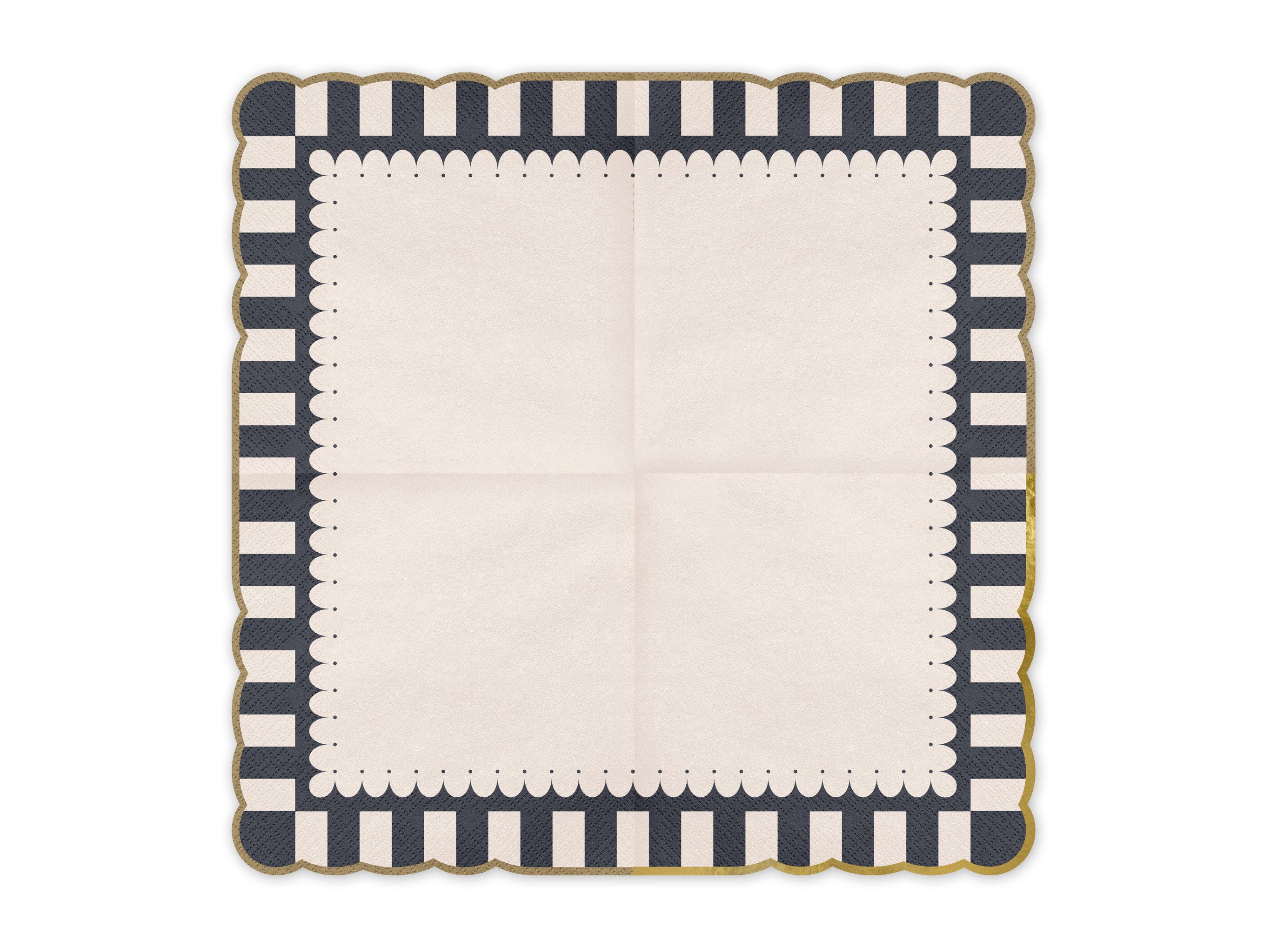 partydeco Papierserviette, Servietten mit Goldrand 33x33cm 12 Stück Schwarz / Ivory / Gold