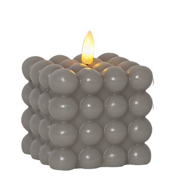 MARELIDA LED-Kerze LED Kerze Bubble Würfel Cube Kerze Echtwachs H: 9,5cm Timer grau