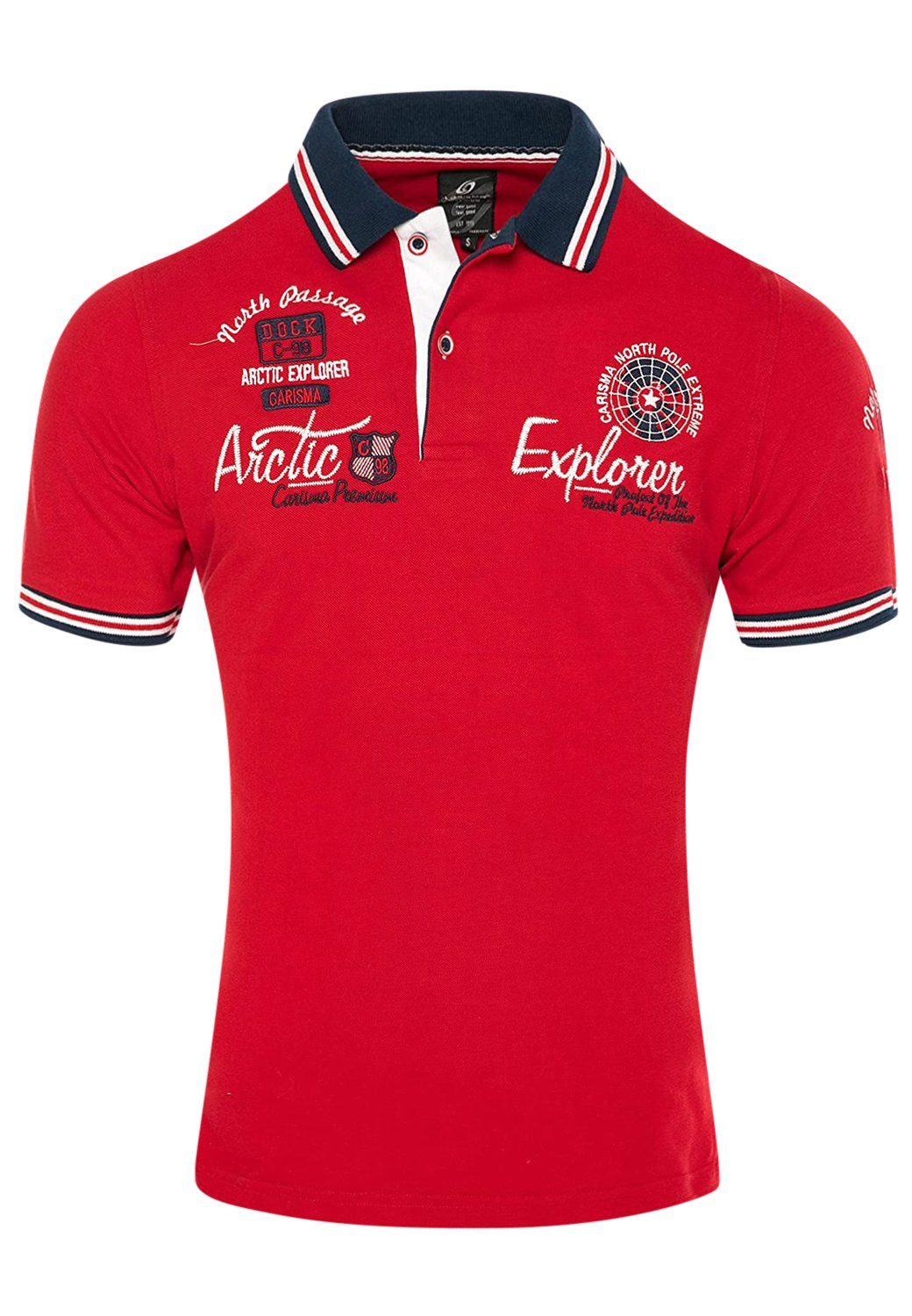 Poloshirt CARISMA mit Rot CREXPLORER Bedruckt Stickereien &