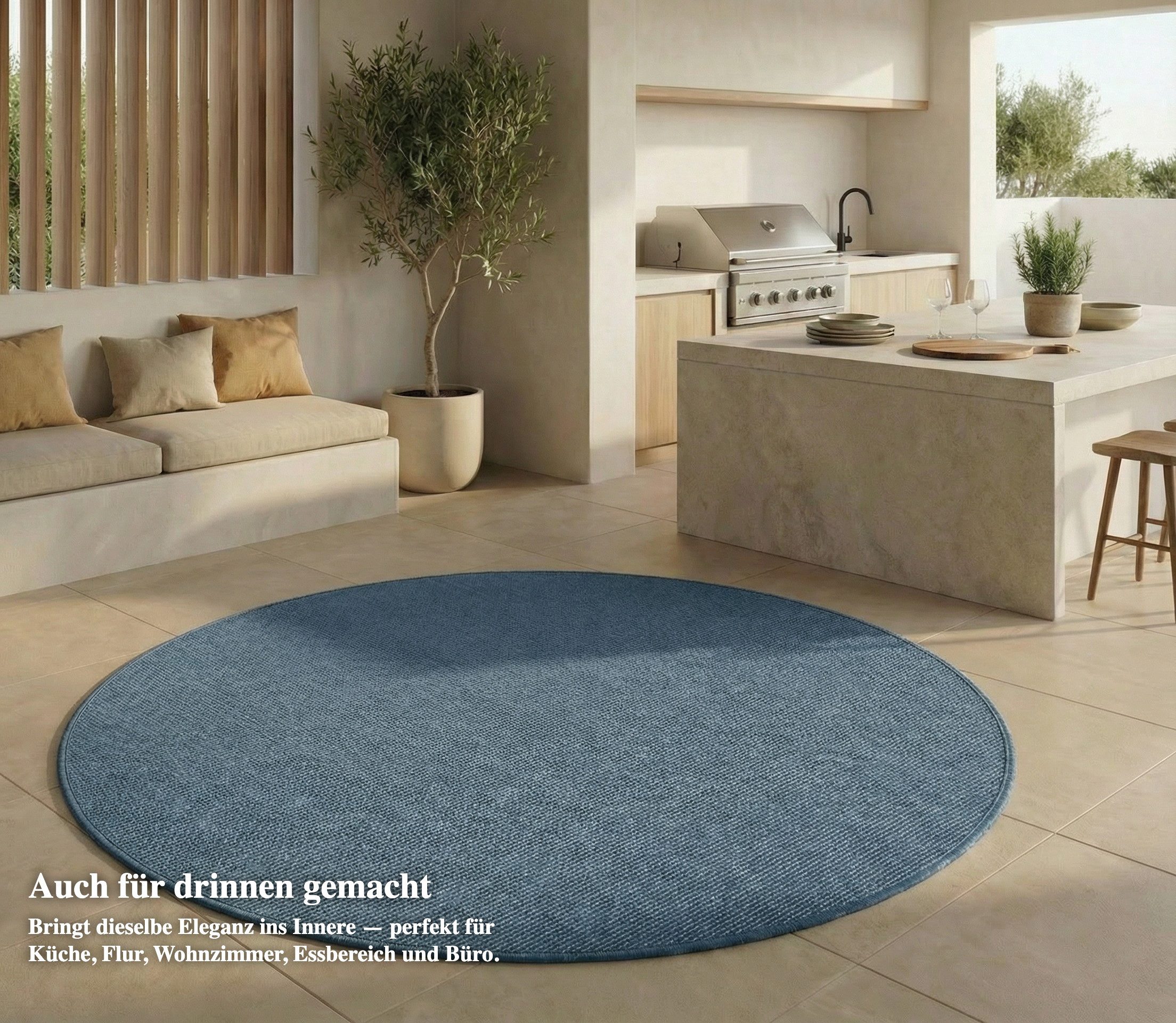 Jimri Outdoorteppich Keywest, Rund, Outdoor Teppich Balkonteppich Terassenteppich