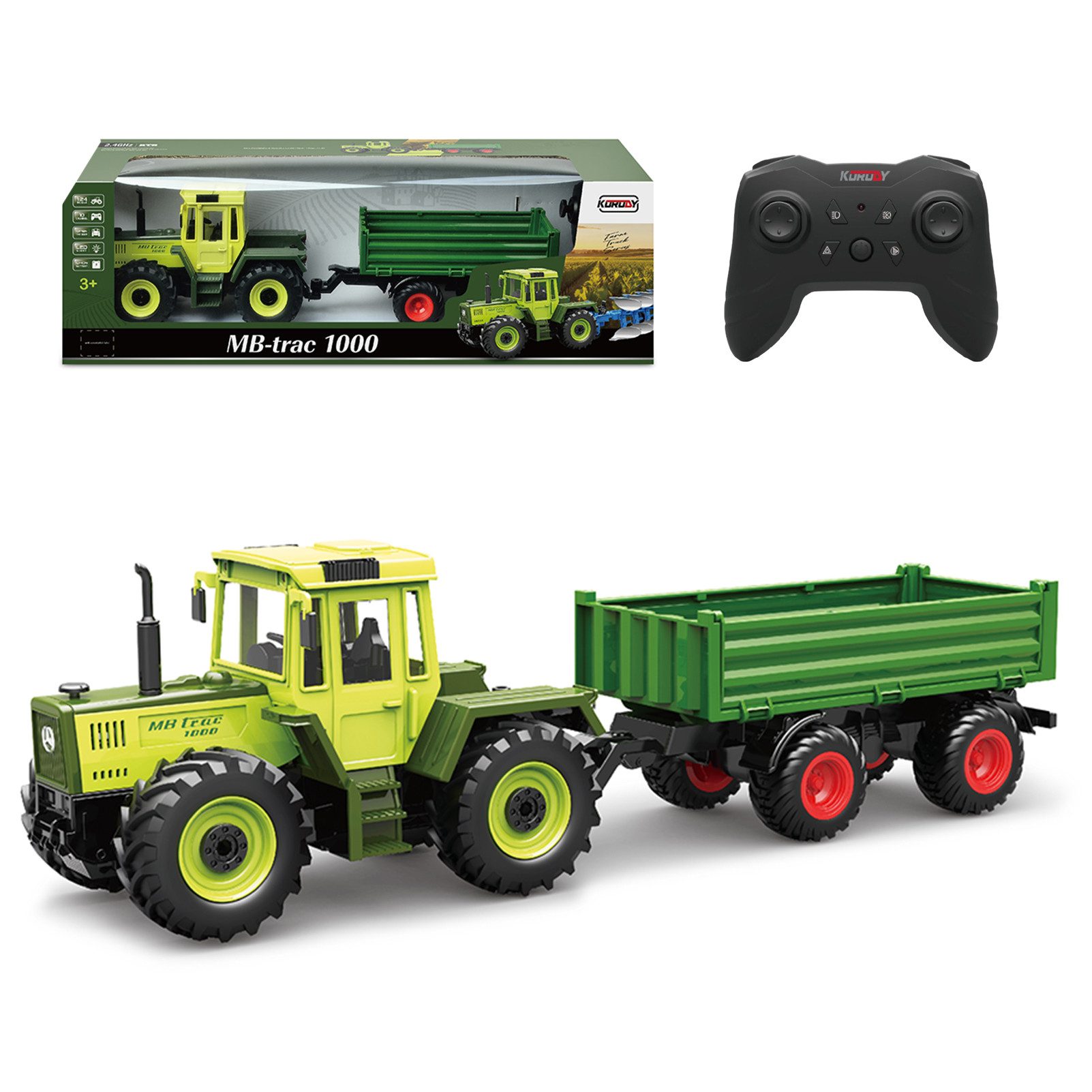 Esun RC-Traktor Ferngesteuertes Traktor Spielzeug, RC Trecker MB-trac 1000 für Kinder (Set, Komplettset), 1:24 RC auto mit Licht und Ton, Transportanhänger