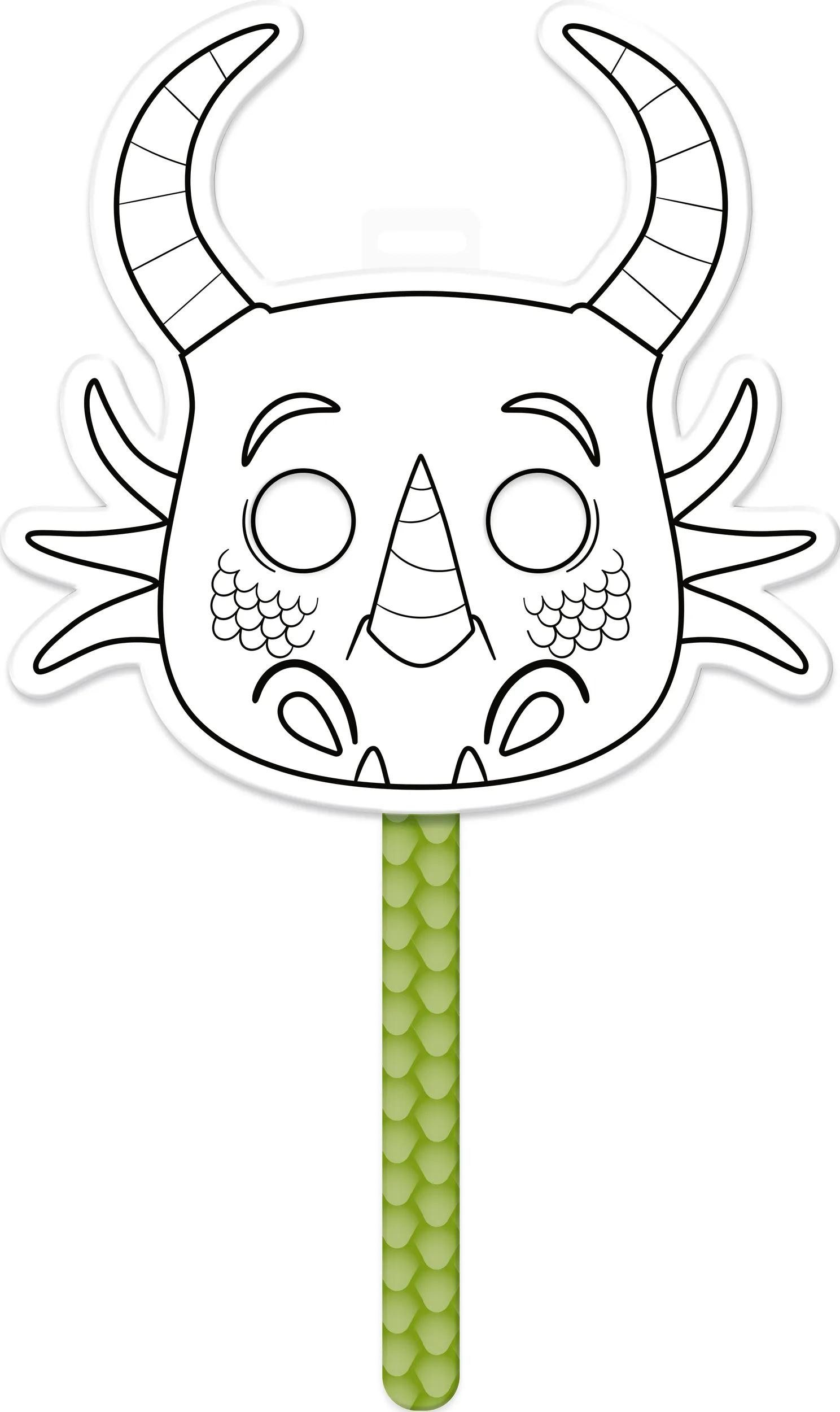 Avenue Mandarine Malvorlage 5x Graffy Stick, Stabmaske, Drache - Grün GY133C, Masken zum Ausmalen