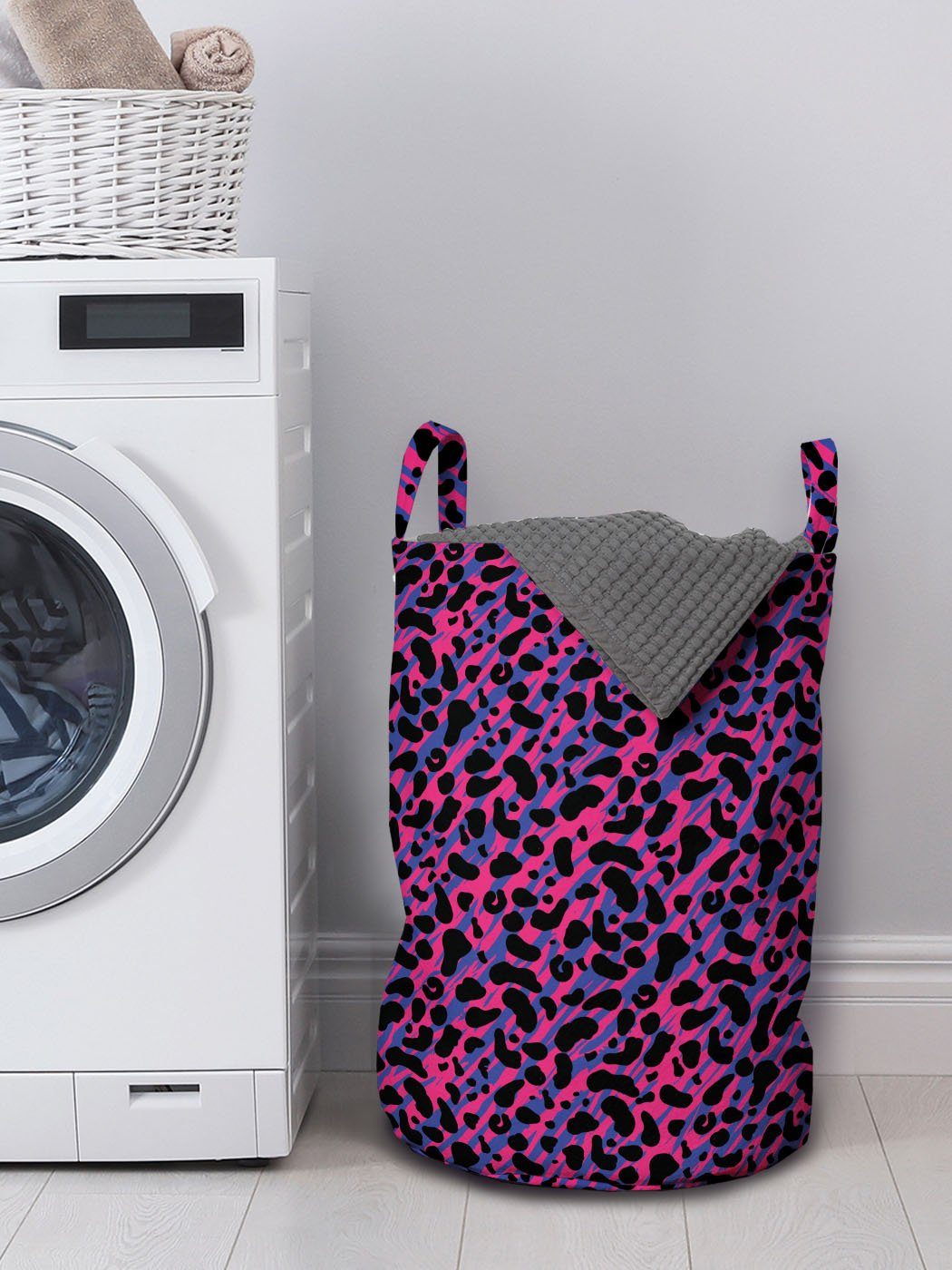 Wäschesäckchen für Wäschekorb Waschsalons, mit Leopard-Haut-Safari Kordelzugverschluss 80er Urwald Griffen Abakuhaus