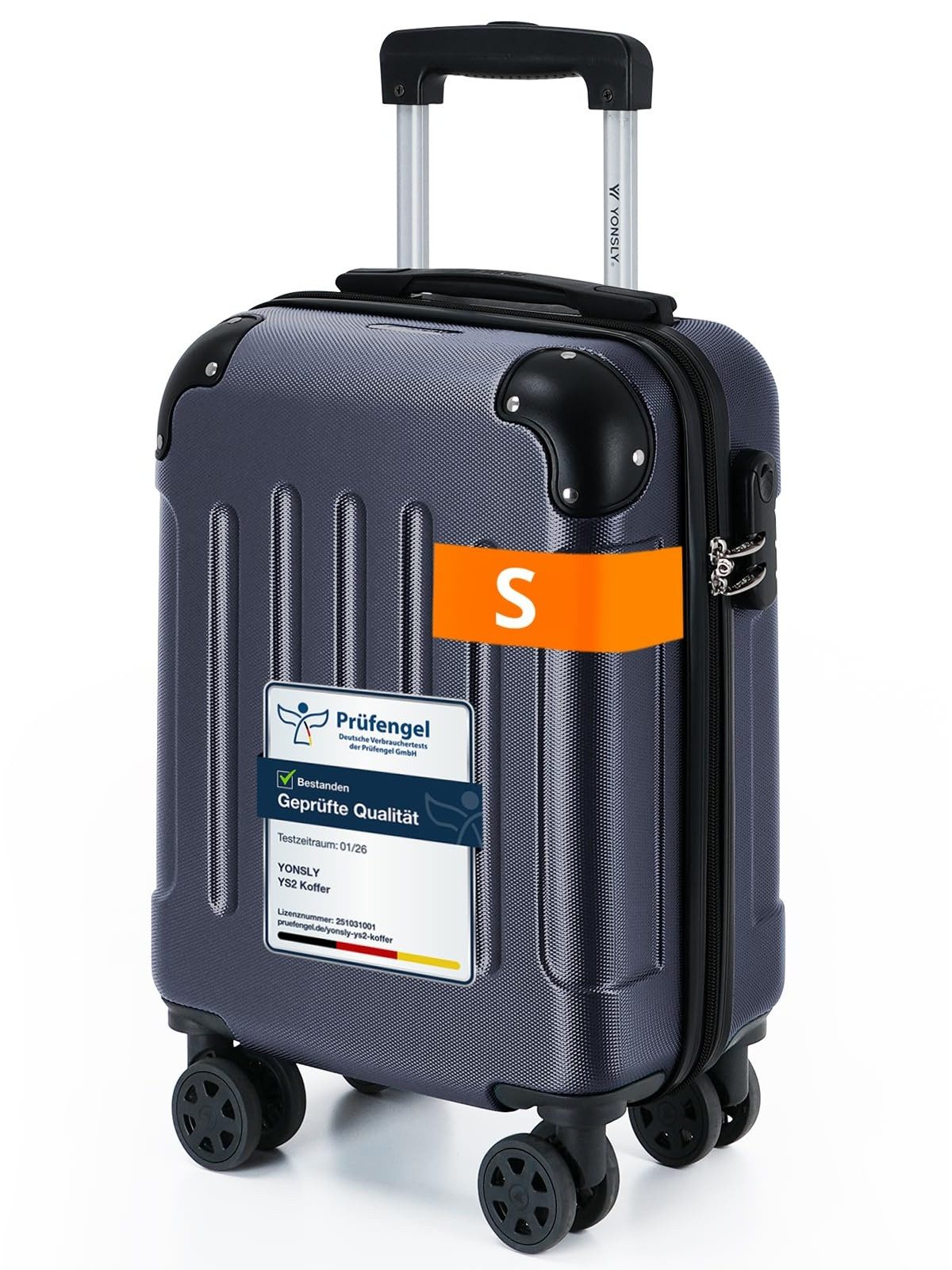 YONSLY Hartschalen-Trolley Hartschalen-Reisekoffer Trolley Rollkoffer in S/M/L/XL Größen, 4 Rollen, mit 360°-Lenkrollen, Zahlenschloss und mehrstufigem Teleskopgriff
