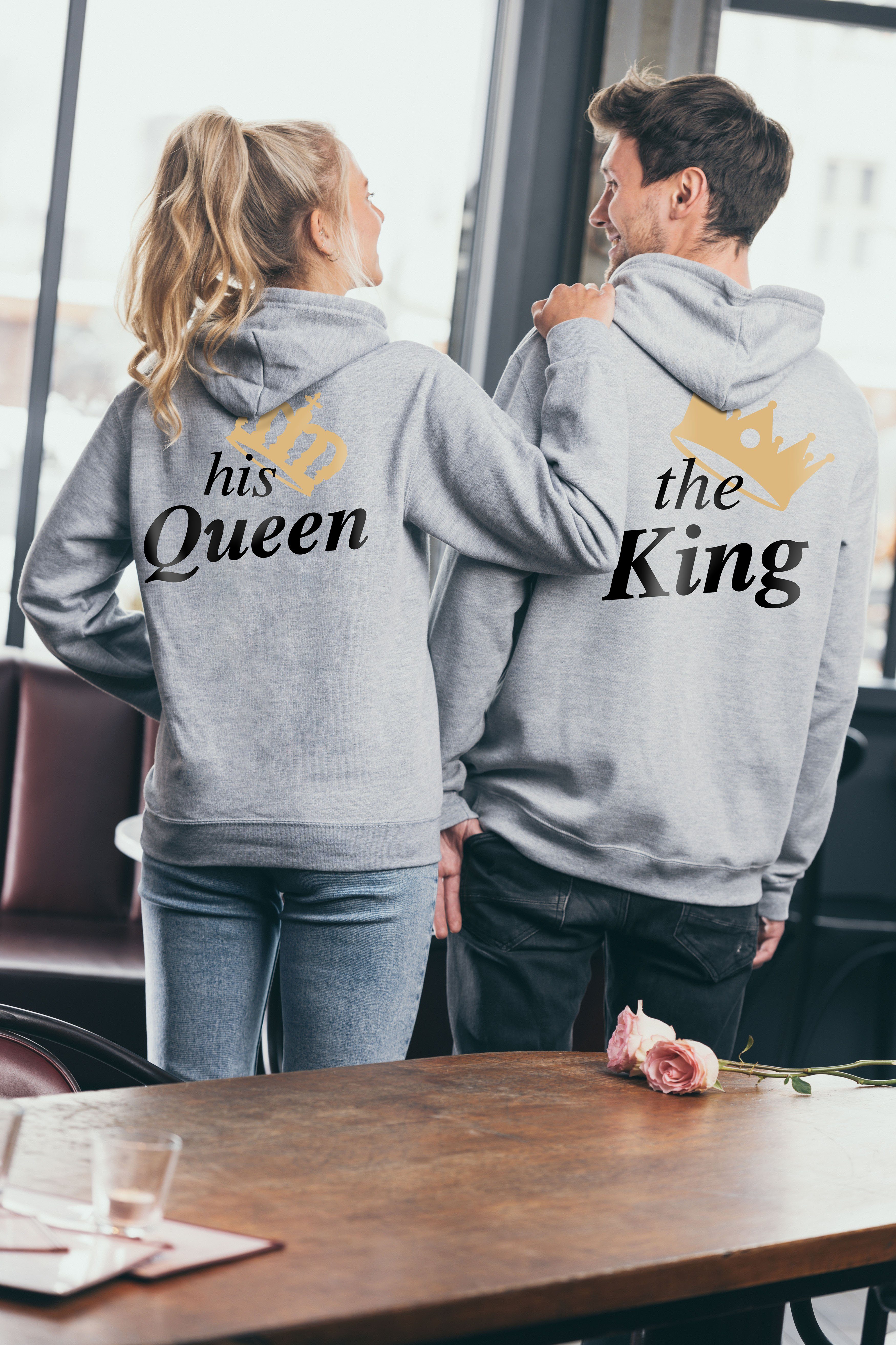 Couples Shop Kapuzenpullover The King & His Queen Hoodie Pullover für Paare mit modischem Print
