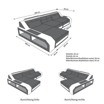 Sofa Dreams Ecksofa Ledercouch Sofa Leder Arezzo L Form Ledersofa, Couch, mit LED, wahlweise mit Bettfunktion als Schlafsofa, Designersofa