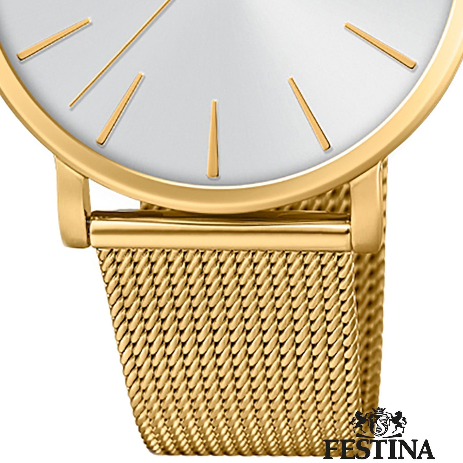 Festina Quarzuhr Festina Damen Uhr F20476/1 Stahl, (Analoguhr), Damen Armbanduhr rund, Edelstahlarmband gold