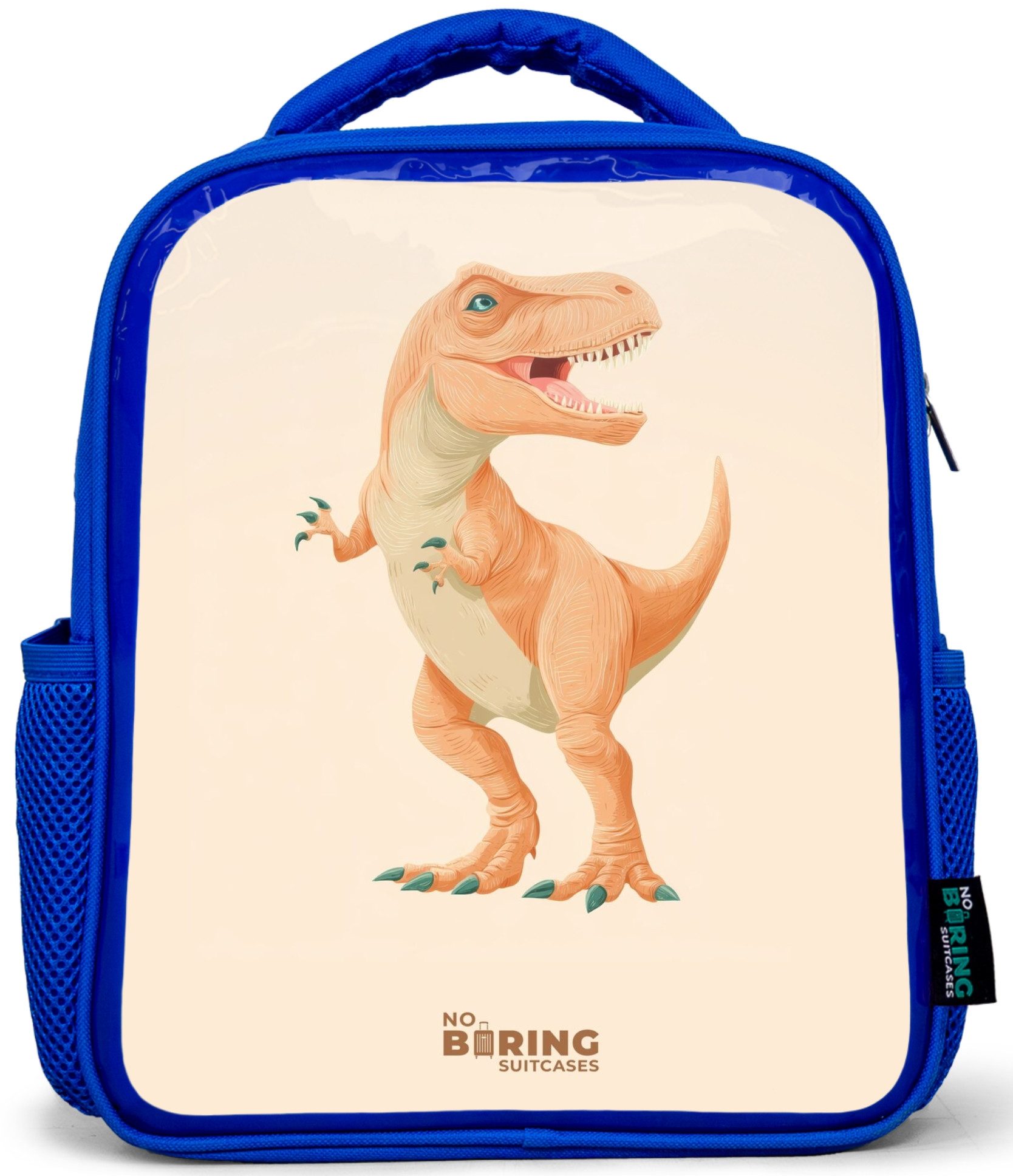 Rucksack Blau - T-rex dino in orangefarben