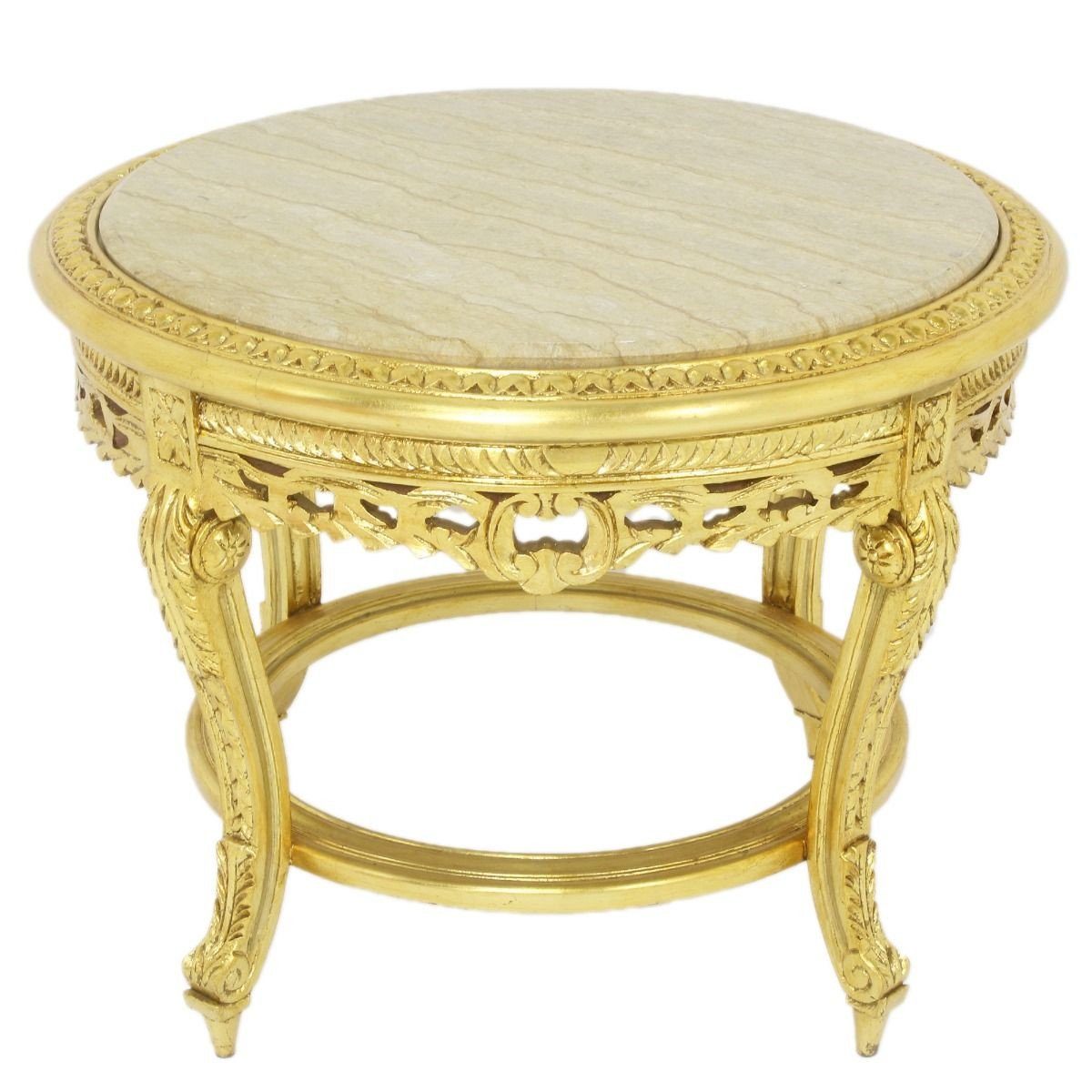 Casa Padrino Beistelltisch Großer Barock Beistelltisch mit Marmorplatte Gold / Creme Ø 70 x H. 45 cm - Runder Antik Stil Tisch - Barock Möbel