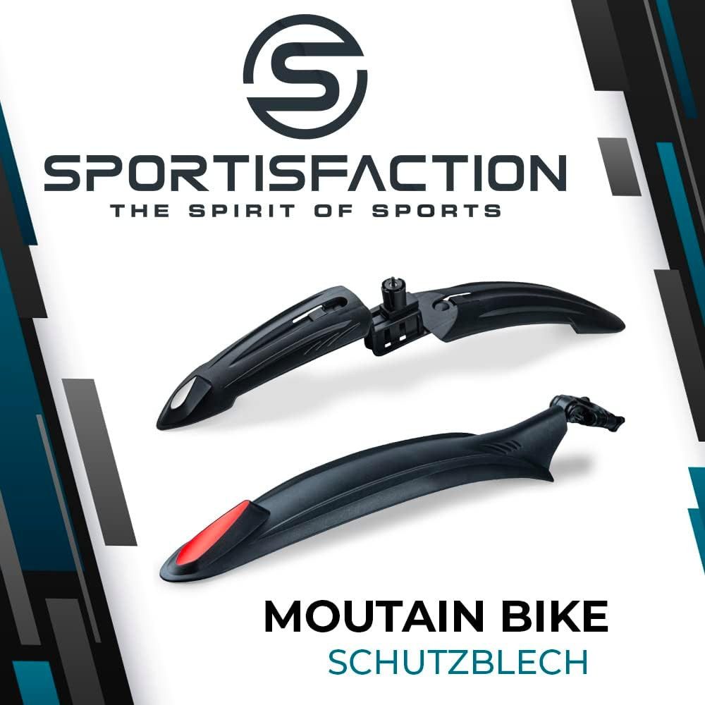 Sportisfaction Schutzblech Fahrrad Schutzblech Set 26-29 Zoll 340g Leicht für MTB Fully E-Bike, Vorne & Hinten Inkl. Reflektoren Spritzschutz für Sattelstütze & Gabel