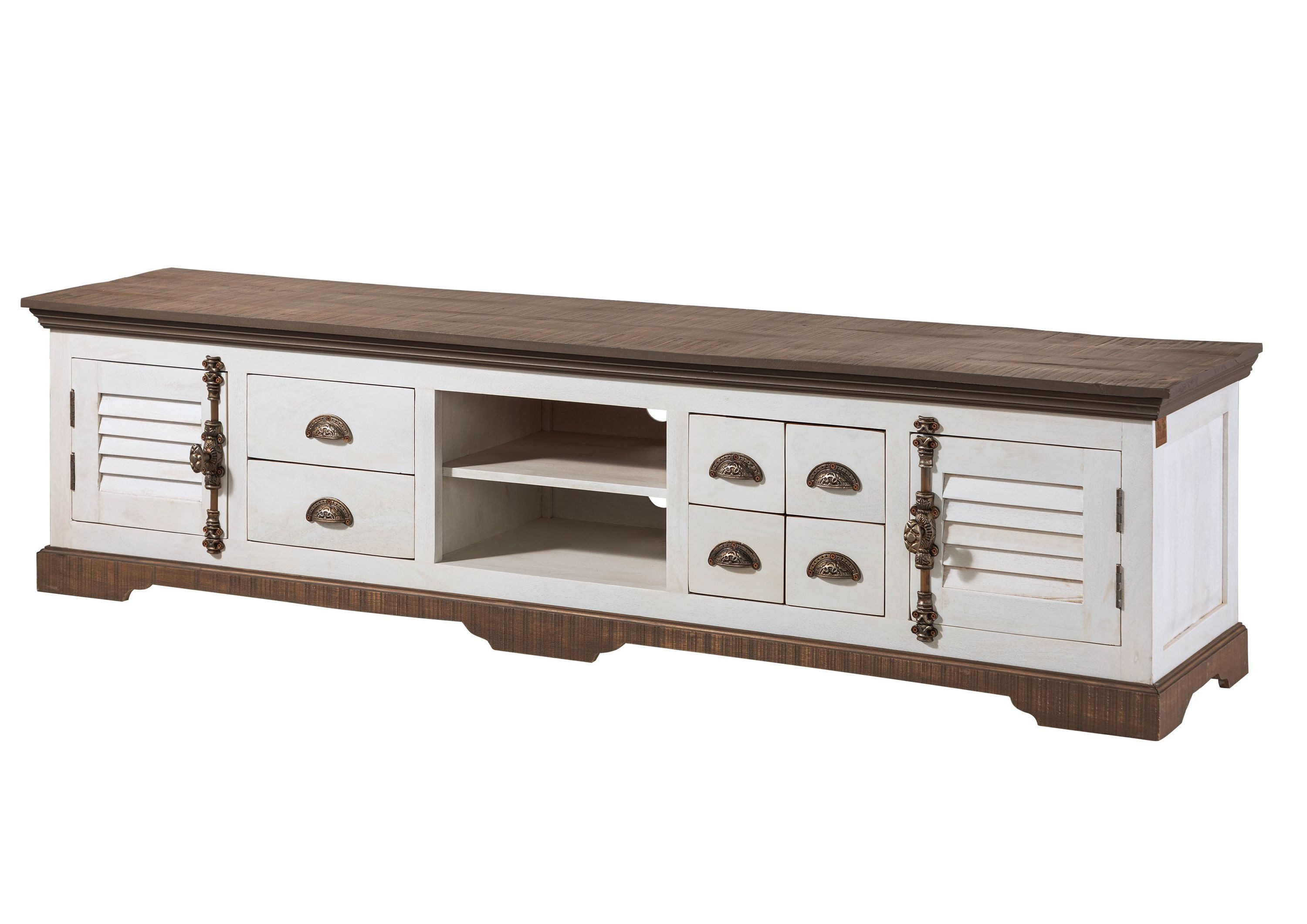 Massivmoebel24 TV-Board TOULOUSE Mango Massivholz weiß (Massivholz montiert 64 kg TOULOUSE #109), Mango 220x45x55 cm weiß lackiert