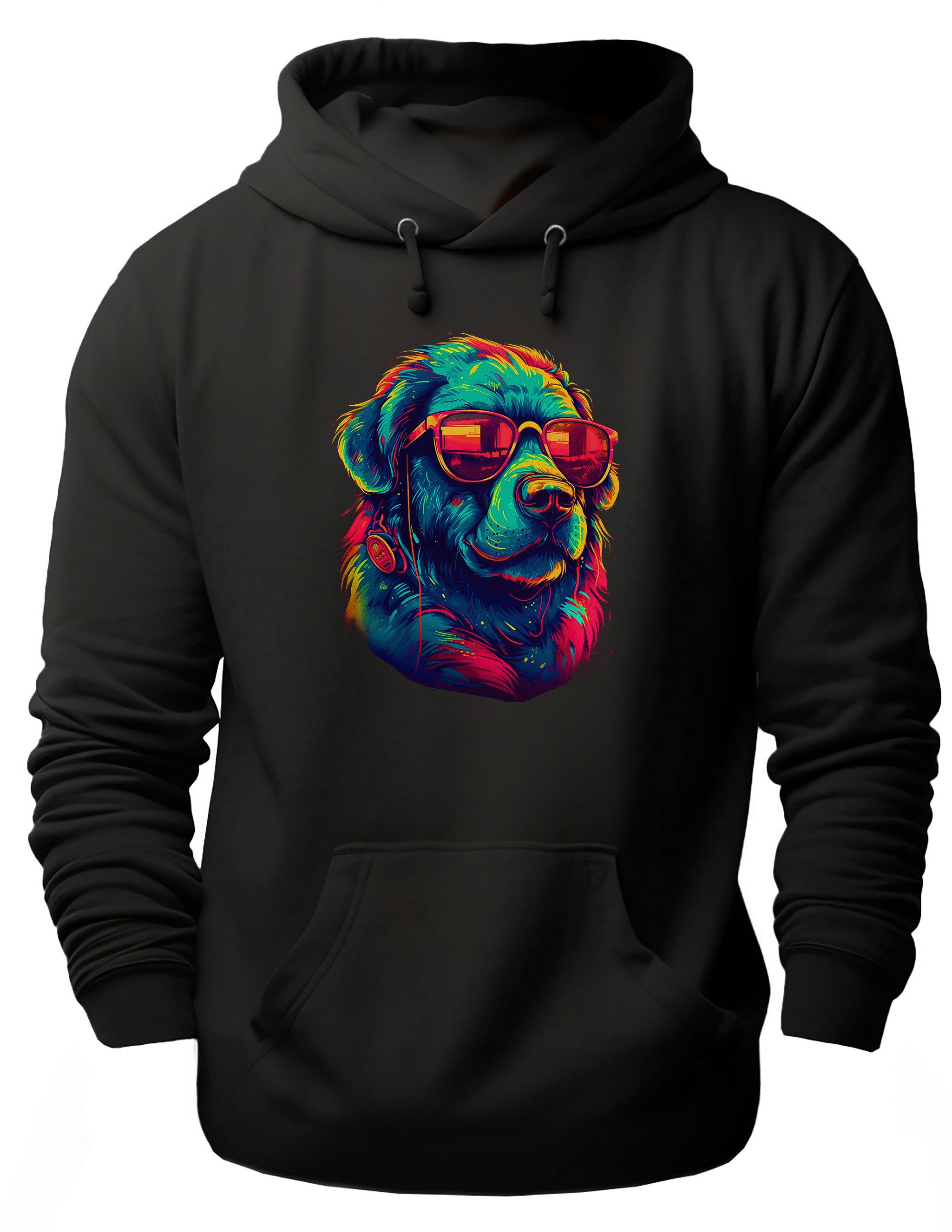 MyDesign24 Hoodie Urbaner Streetart Kapuzen Pullover - Neon Hund Kapuzensweater - moderner Hoodie i650