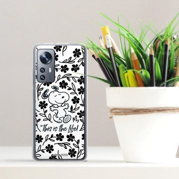 DeinDesign Handyhülle Peanuts Blumen Snoopy Snoopy Black and White This Is The Life, Xiaomi 12 5G Silikon Hülle Bumper Case Handy Schutzhülle