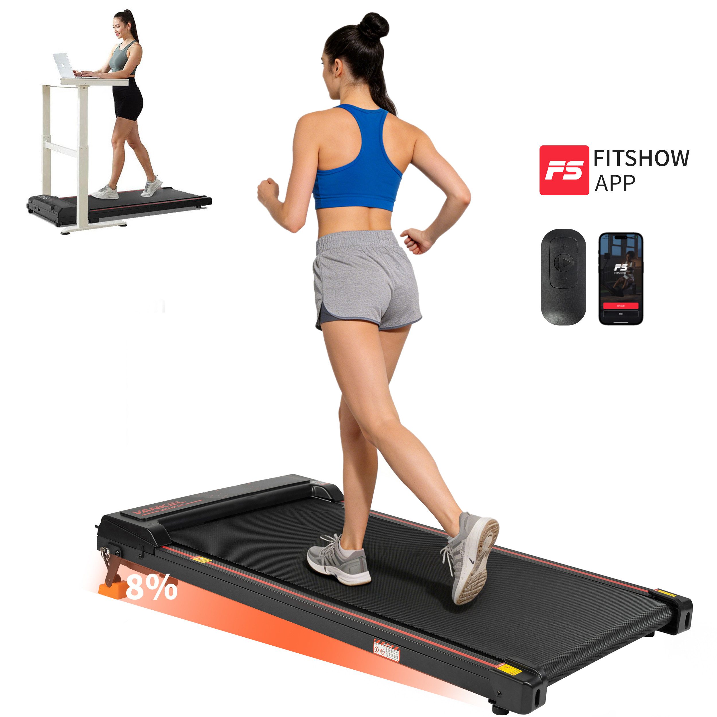 Laufband für Zuhause, mit Steigung 8%, Walking Pad, 1–6 km/h, bis 120 kg