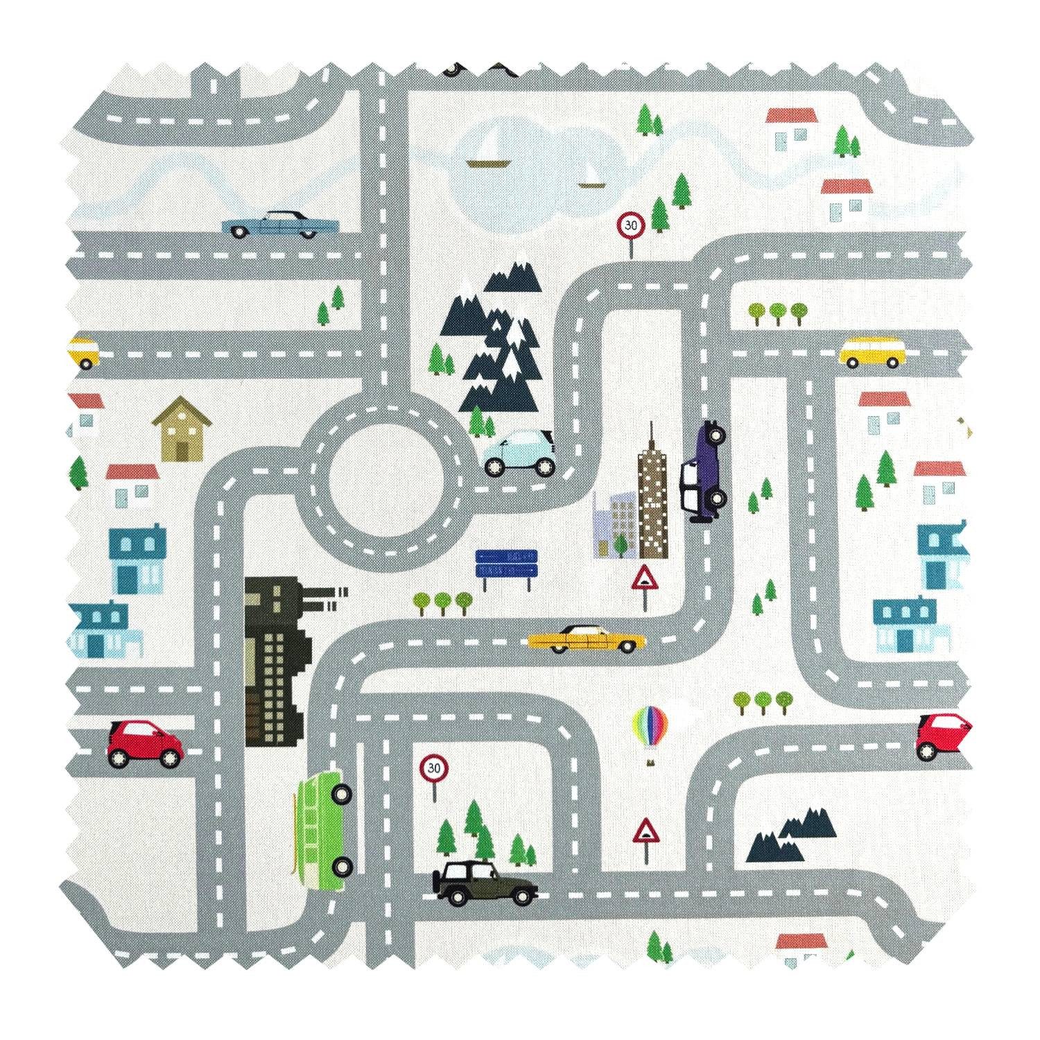 novely® Stoff HANAU AUTO - Möbelstoff mit Auto- und Straßenmotiv, Robust, Pflegeleicht, Waschbar, Meterware, 1lfm