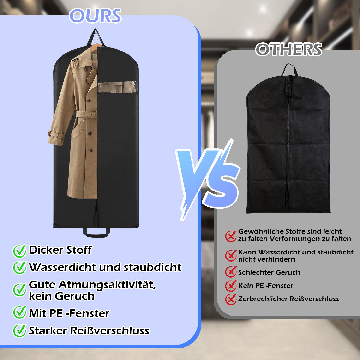 Clanmacy Sitzsack Kleidersack Schutzhülle Kleidertasche Deluxe Reisesack Kleiderhülle (3 St) – Bild 3 von 5