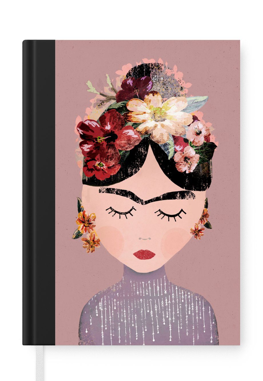 MuchoWow Notizbuch Pastell - Frau - Blumen - Kunst - Frida Kahlo, Journal, Merkzettel, Tagebuch, Notizheft, A5, 98 Seiten, Haushaltsbuch