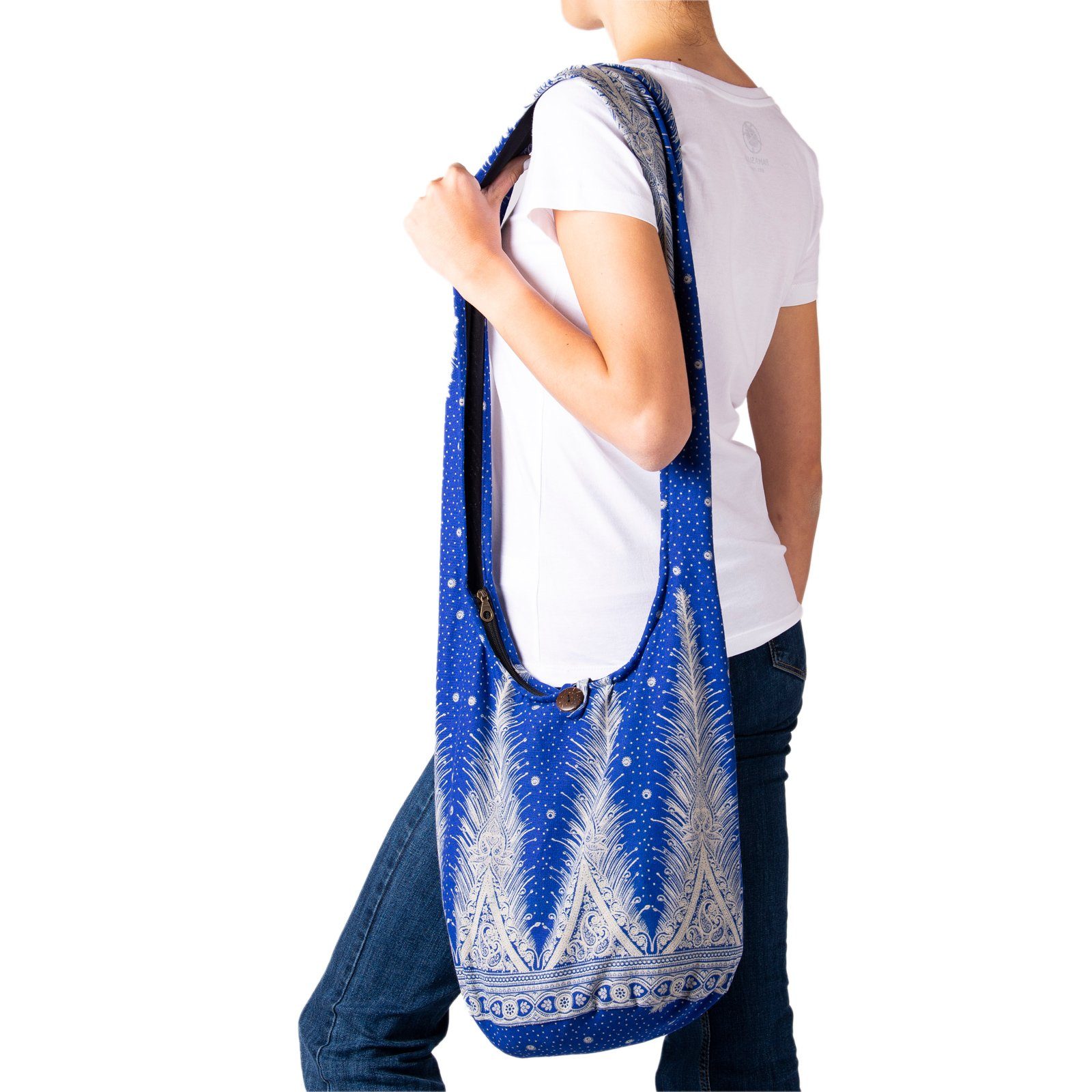 PANASIAM Windeltasche Crossbody reiner blau V Schultertasche Schulterbeutel Design als aus Stofftasche Baumwolle, Umhängetasche Handtasche Pfau mit Innentasche im