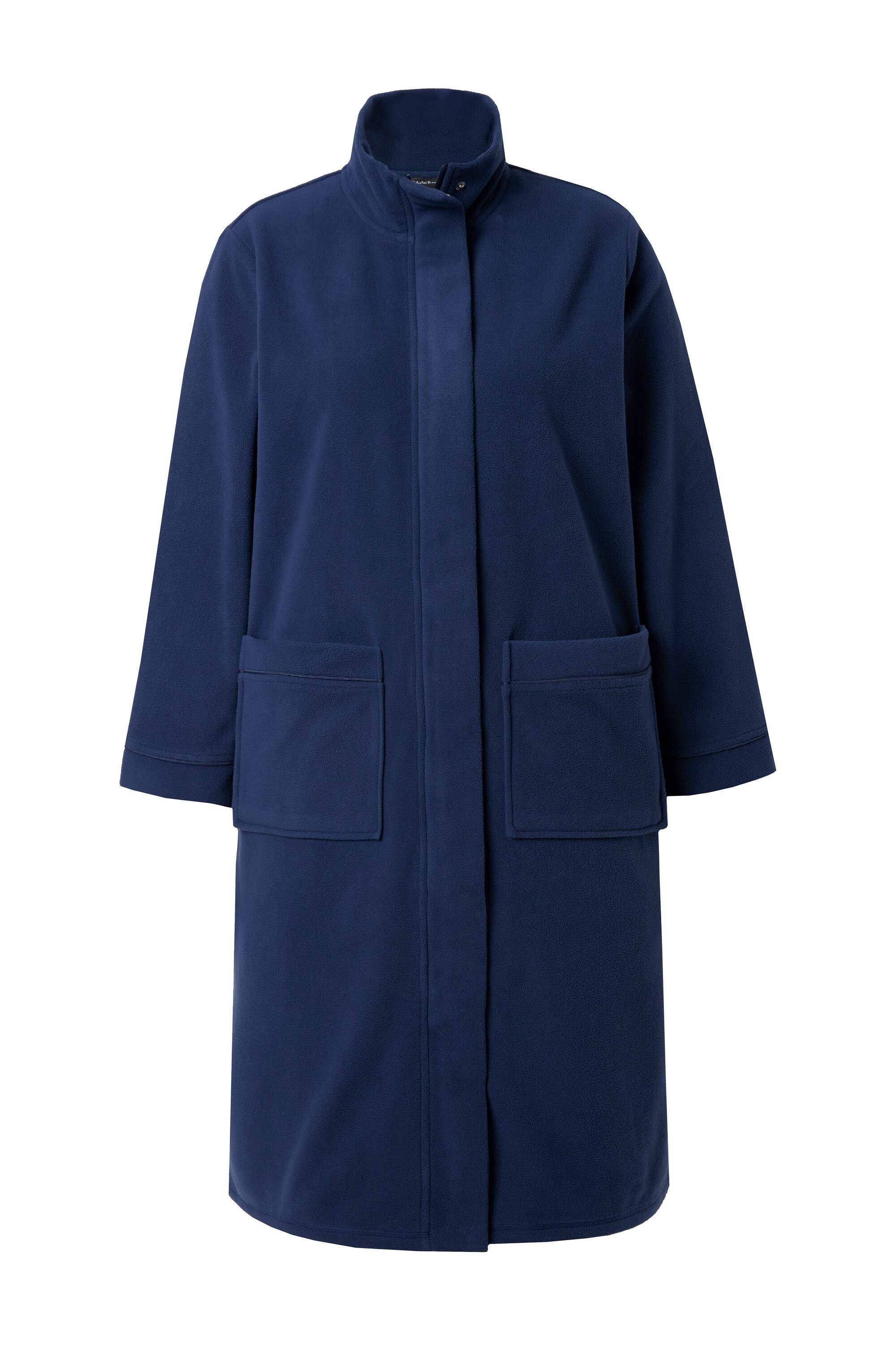 Ulla Popken Bademantel Fleece-Bademantel Stehkragen Reißverschluss, knielang, Materialmix