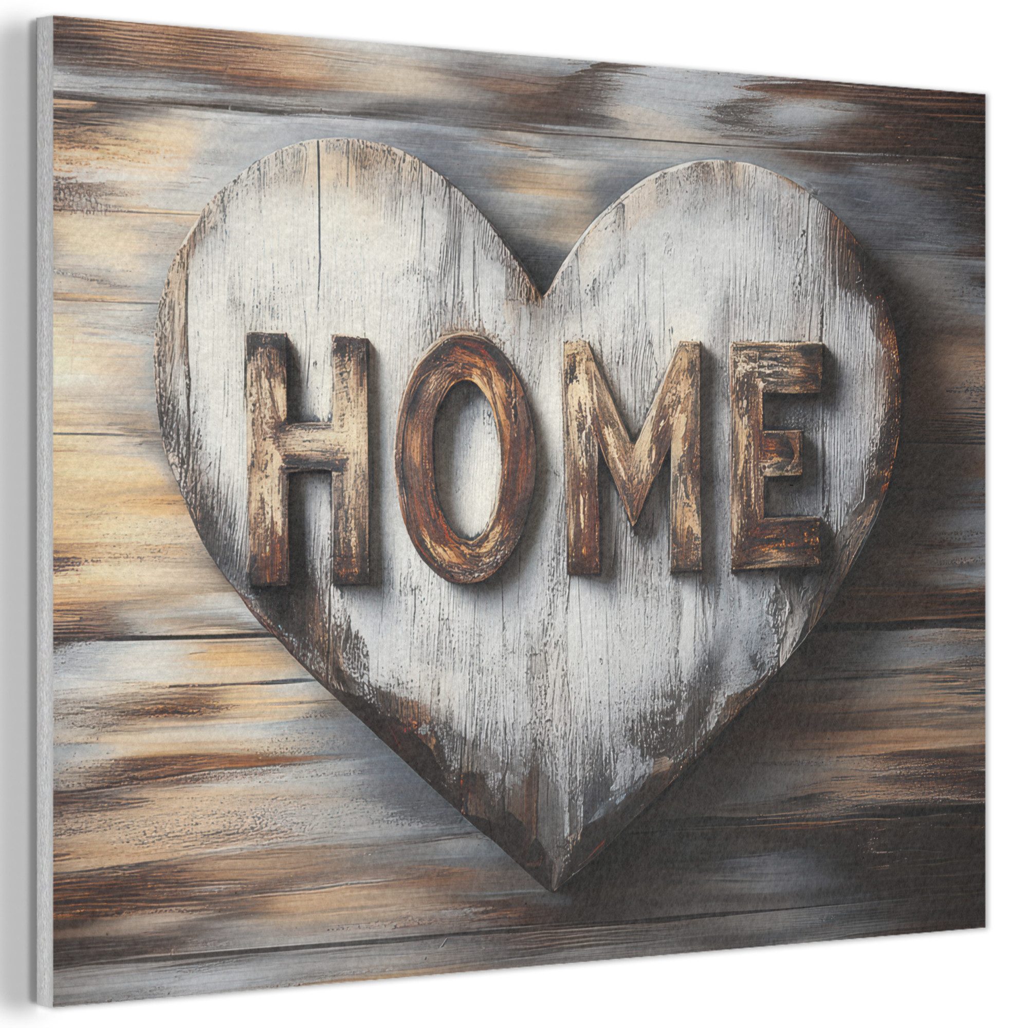 MuchoWow Gemälde Zuhause - Herz - Holzoptik - Liebe, Fotodruck (1 St), Akus günstig online kaufen