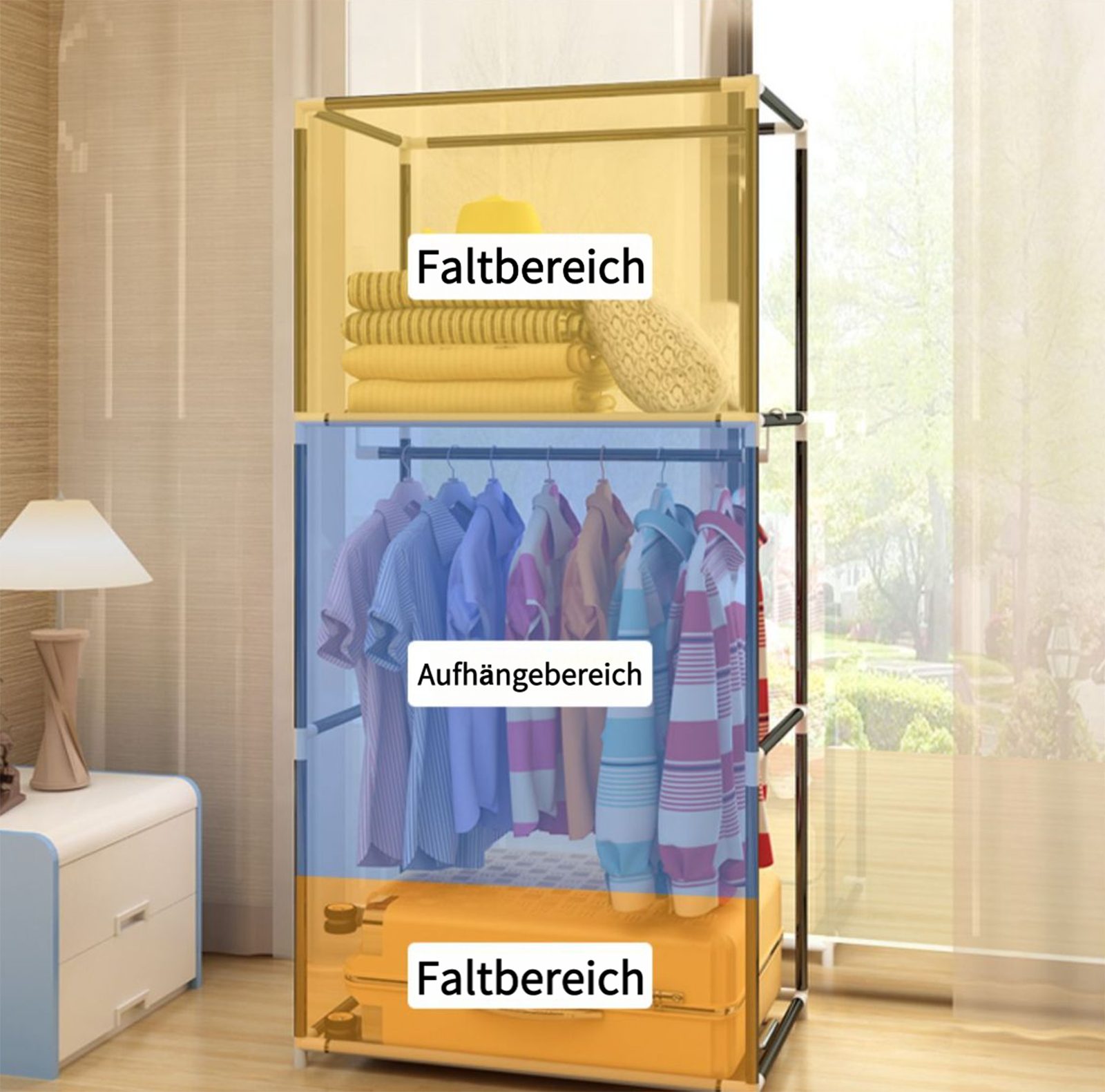 Jumpeak Stoffschrank stoff kleiderschrank,mit Überzug aus Vliesstoff,Kleiderstange Länge70*Breite45*Höhe160cm,Mehrere Farben,Oberer und unterer Stauraum