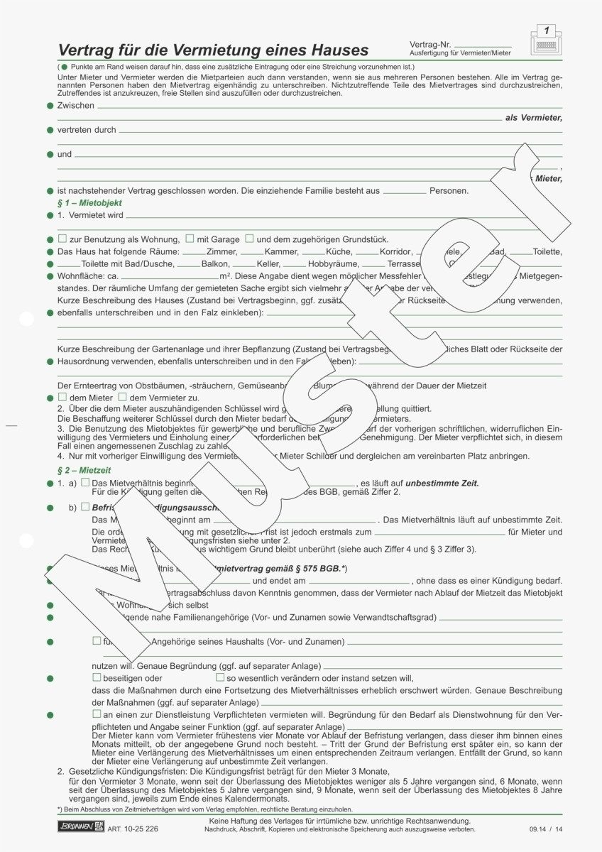 Formularblock Mietvertrag Häuser A4 5 Seiten.