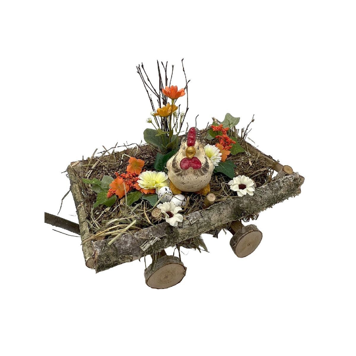 Small-Preis Dekoobjekt Deko Leiterwagen mit Stroh, Heu und Huhn