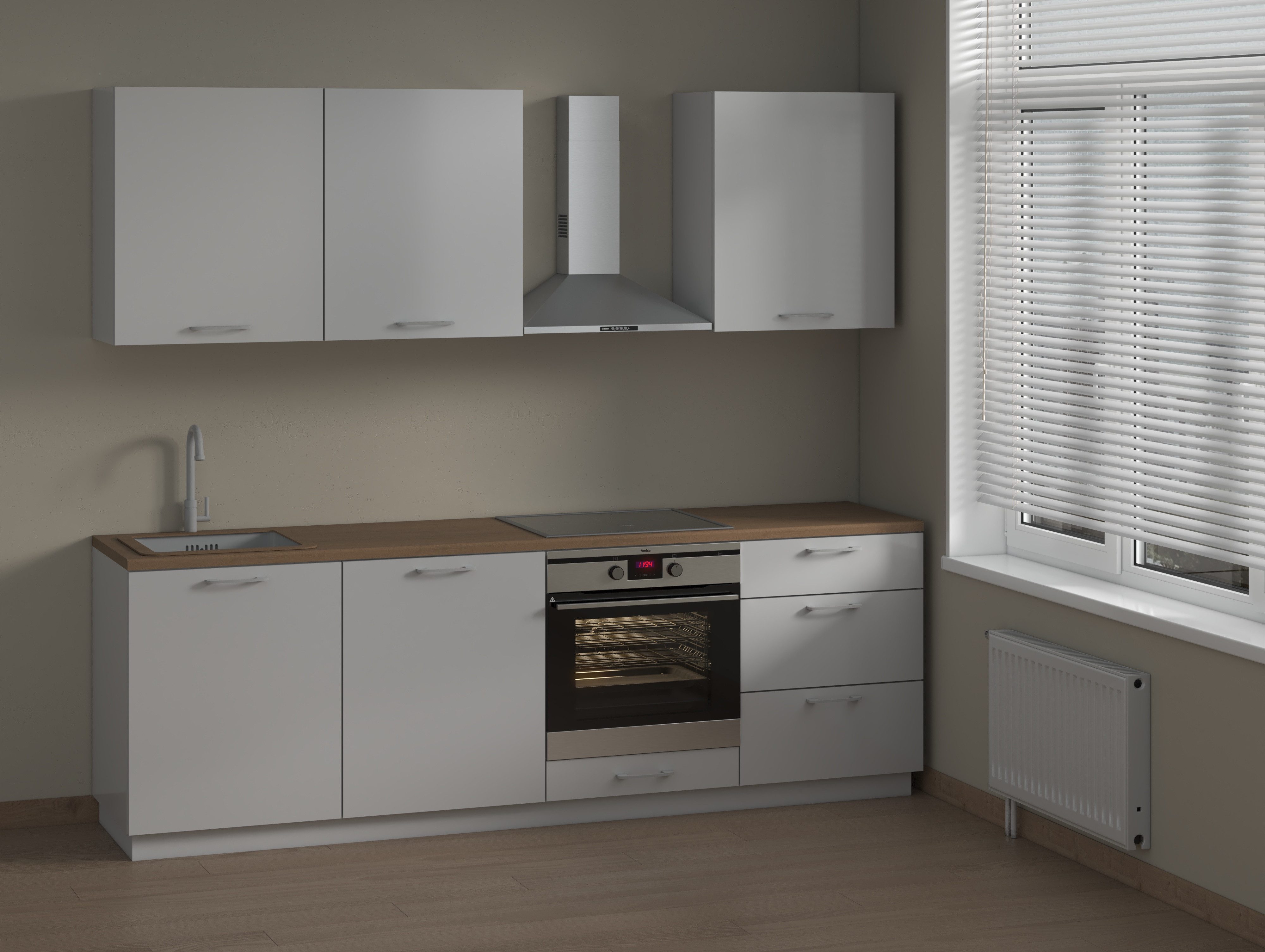 OMILI Küchenzeile ODION (Breite 240cm), (Neues Modell 2026), Fronten19 mm Acryl,SOFTCLOSE,Einfache Selbstmontage,SIND ERWEITERBAR!