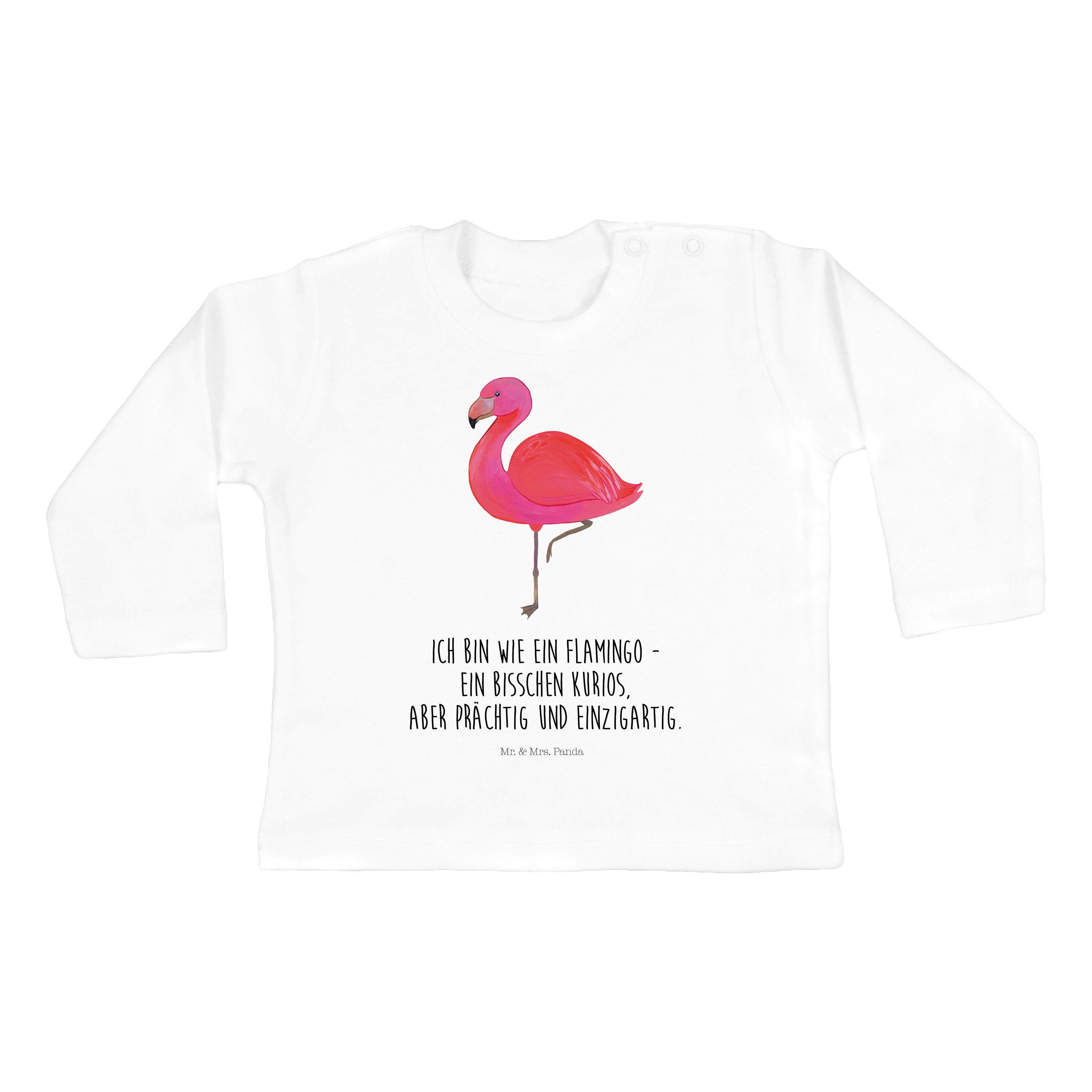 Mr. & Mrs. Panda Strampler Flamingo classic - Weiß - Geschenk, rosa, Mädchen, ich, Baby, Langarm (1-tlg) | Strampler