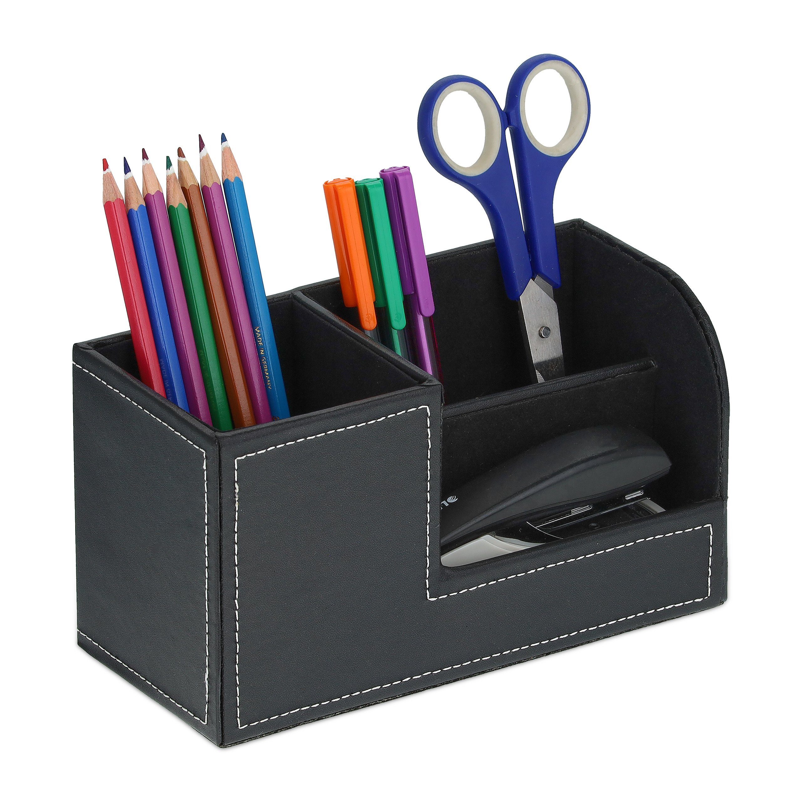 relaxdays Organizer Schreibtisch Organizer Kunstleder, schwarz