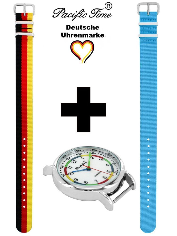 - und Quarzuhr Set Time Deutschland Match Versand Wechselarmband, Lernuhr Kinder First Mix hellblau Armbanduhr Gratis Pacific und Design