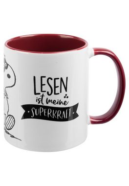 United Labels® Tasse The Peanuts Tasse Snoopy - Lesen Kaffeetasse Rot Weiß 320 ml, Keramik